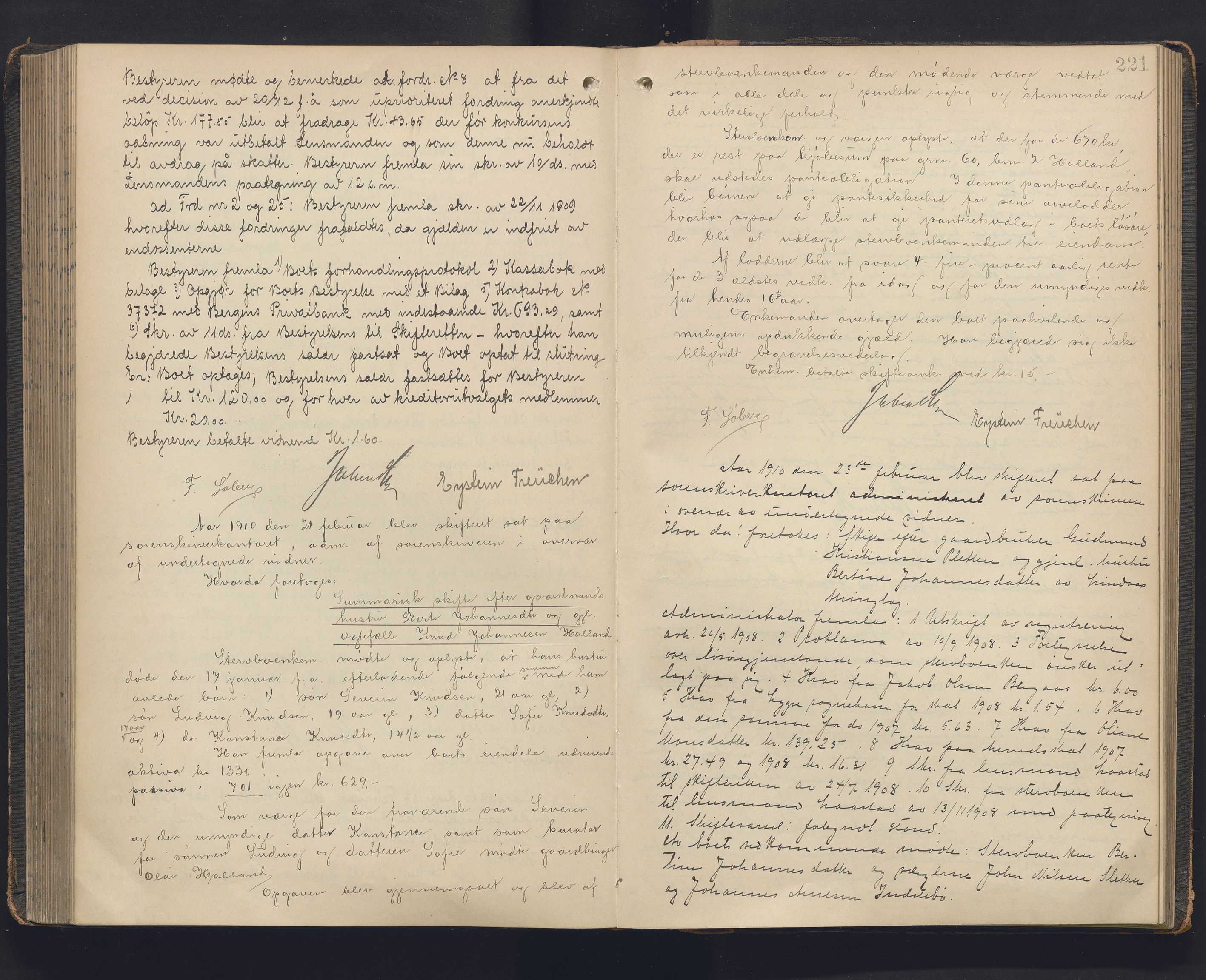 Nordhordland sorenskrivar, AV/SAB-A-2901/1/H/Hc/L0005: Skifteforhandlingsprotokollar, 1902-1911, p. 221
