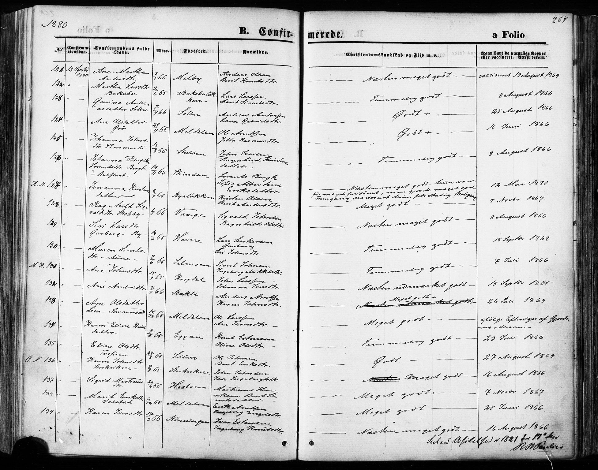 Ministerialprotokoller, klokkerbøker og fødselsregistre - Sør-Trøndelag, AV/SAT-A-1456/668/L0807: Parish register (official) no. 668A07, 1870-1880, p. 269