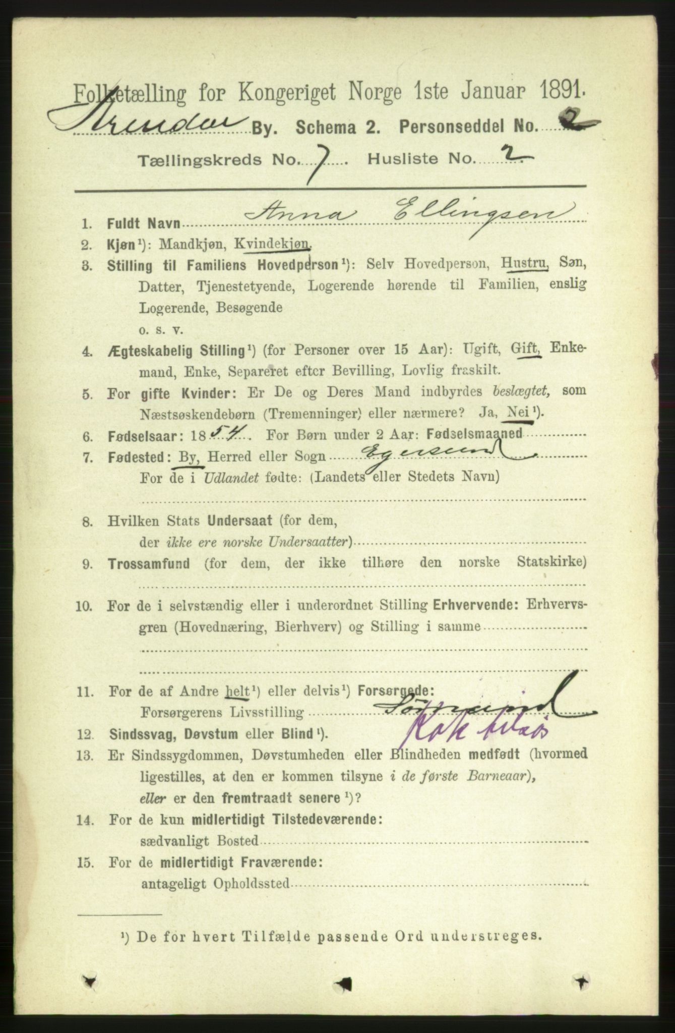 RA, 1891 census for 0903 Arendal, 1891, p. 2538