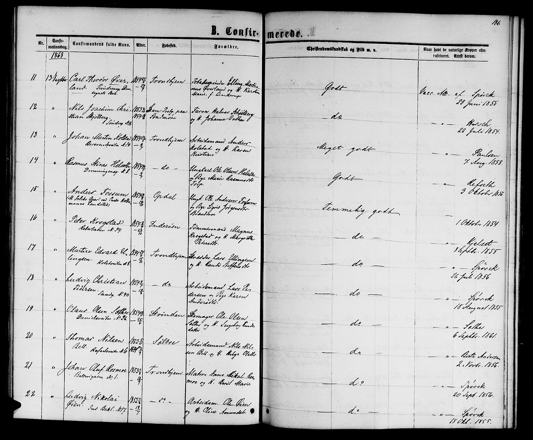 Ministerialprotokoller, klokkerbøker og fødselsregistre - Sør-Trøndelag, AV/SAT-A-1456/601/L0087: Parish register (copy) no. 601C05, 1864-1881, p. 186