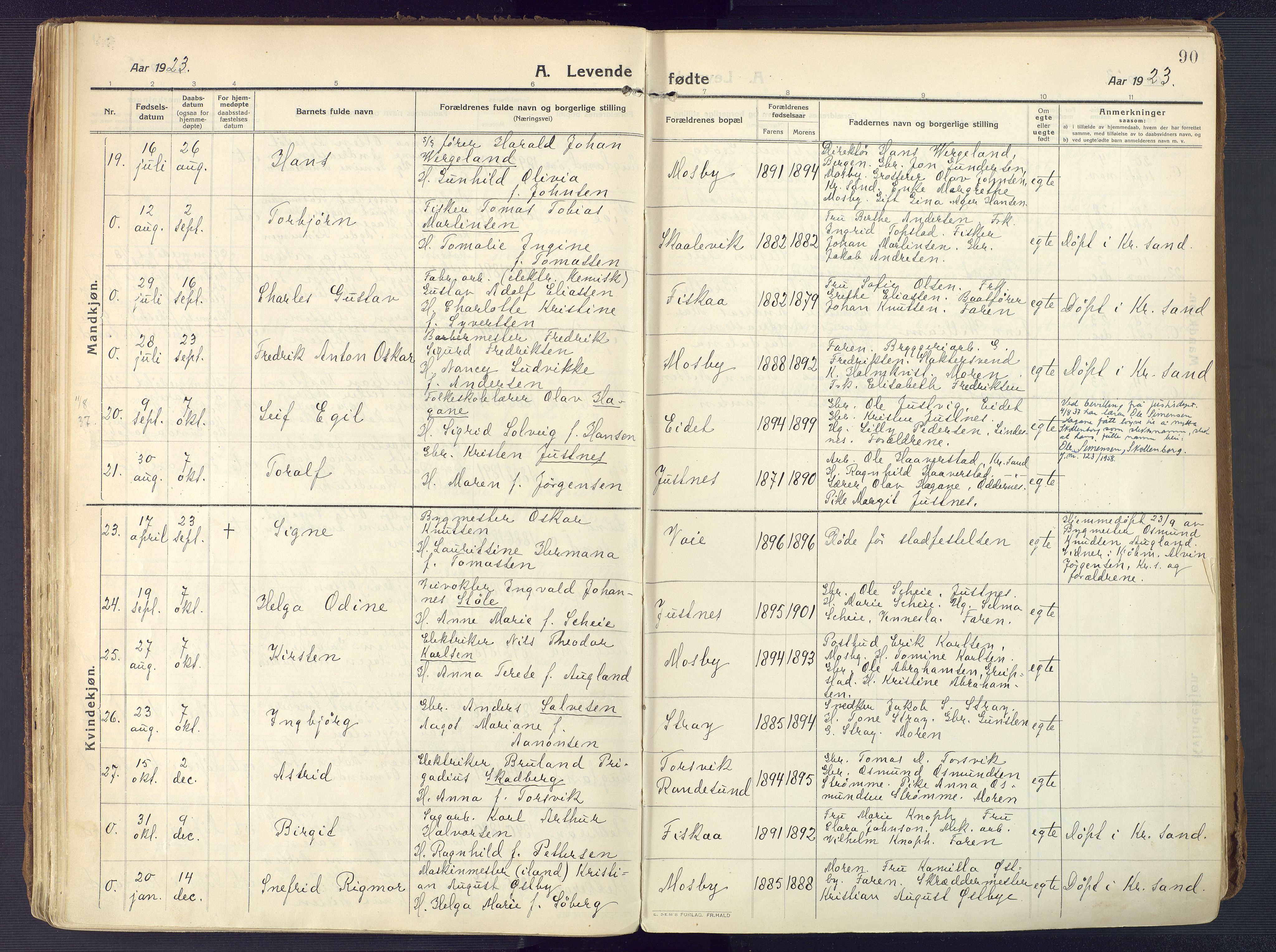 Oddernes sokneprestkontor, AV/SAK-1111-0033/F/Fa/Faa/L0012: Parish register (official) no. A 12, 1912-1925, p. 90