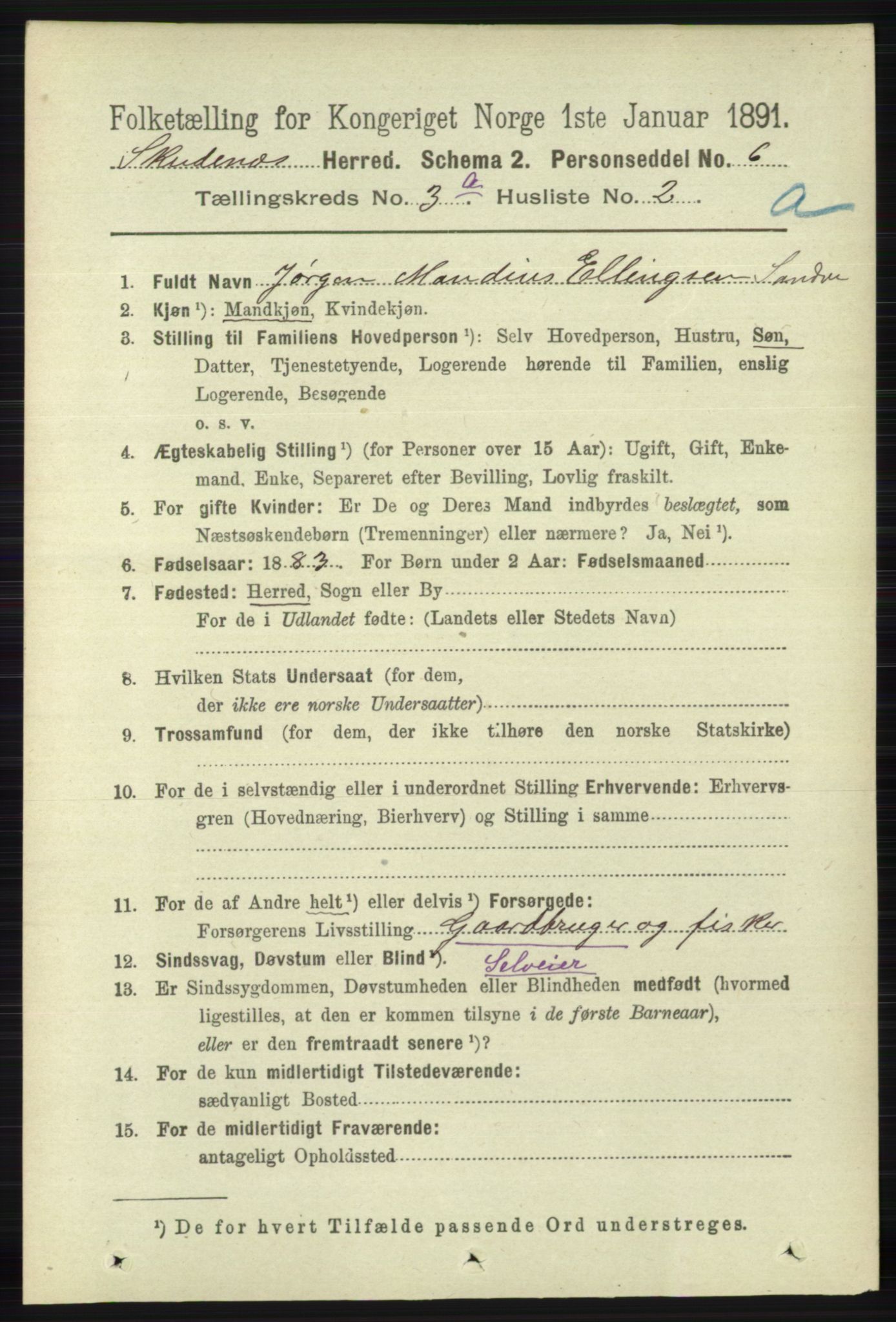 RA, 1891 census for 1150 Skudenes, 1891, p. 1387