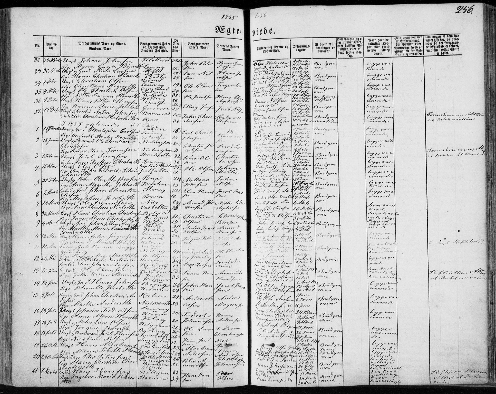 Brunlanes kirkebøker, AV/SAKO-A-342/F/Fa/L0004: Parish register (official) no. I 4, 1846-1862, p. 256