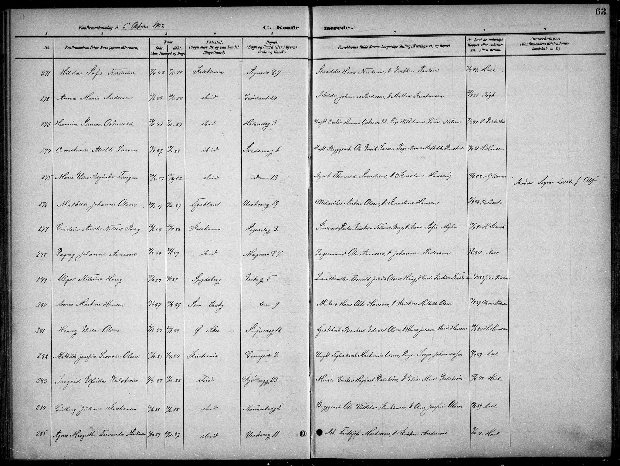 Kampen prestekontor Kirkebøker, SAO/A-10853/F/Fa/L0009: Parish register (official) no. I 9, 1899-1911, p. 63