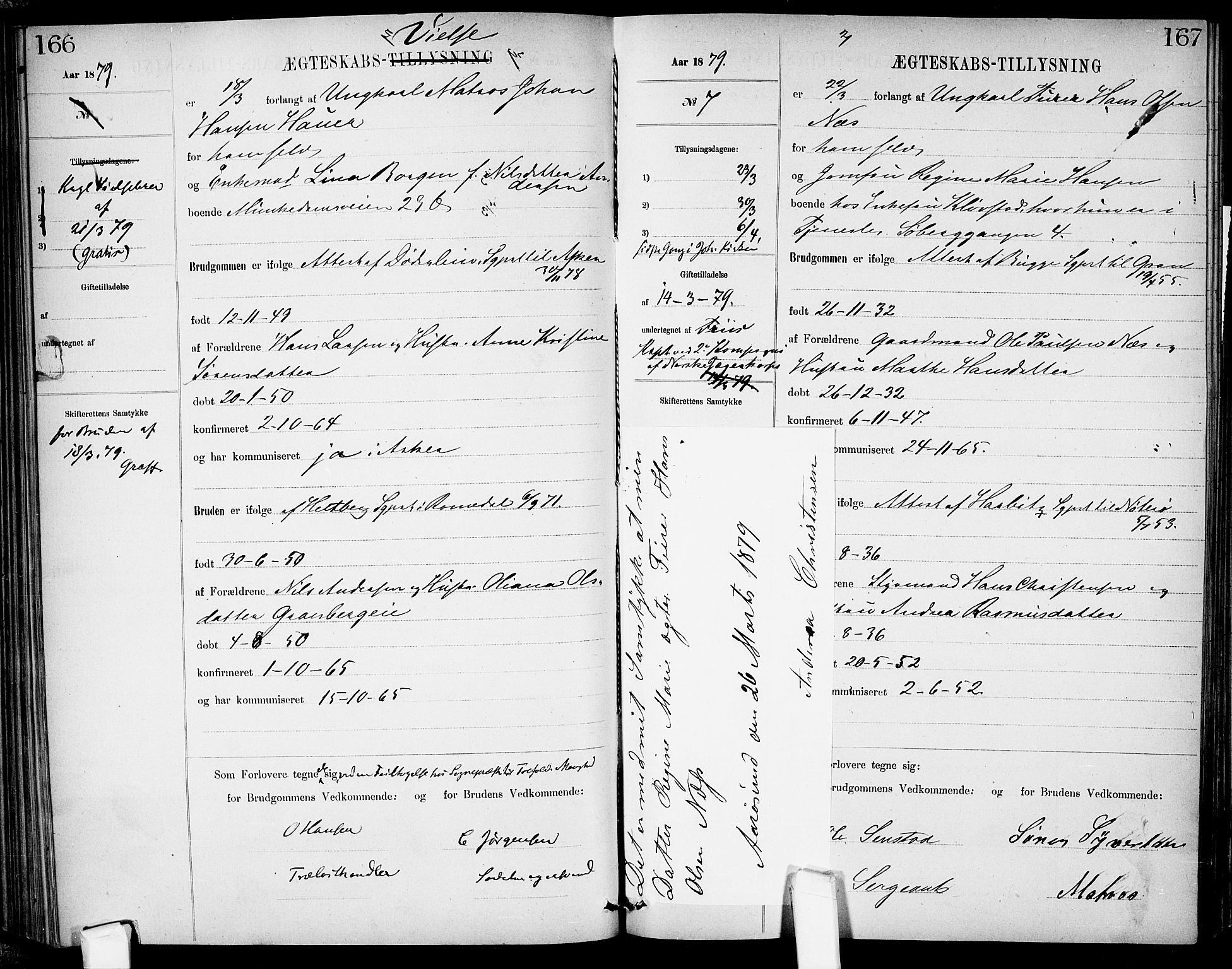 Garnisonsmenigheten Kirkebøker, AV/SAO-A-10846/H/Ha/L0007: Banns register no. I 7, 1872-1893, p. 166-167