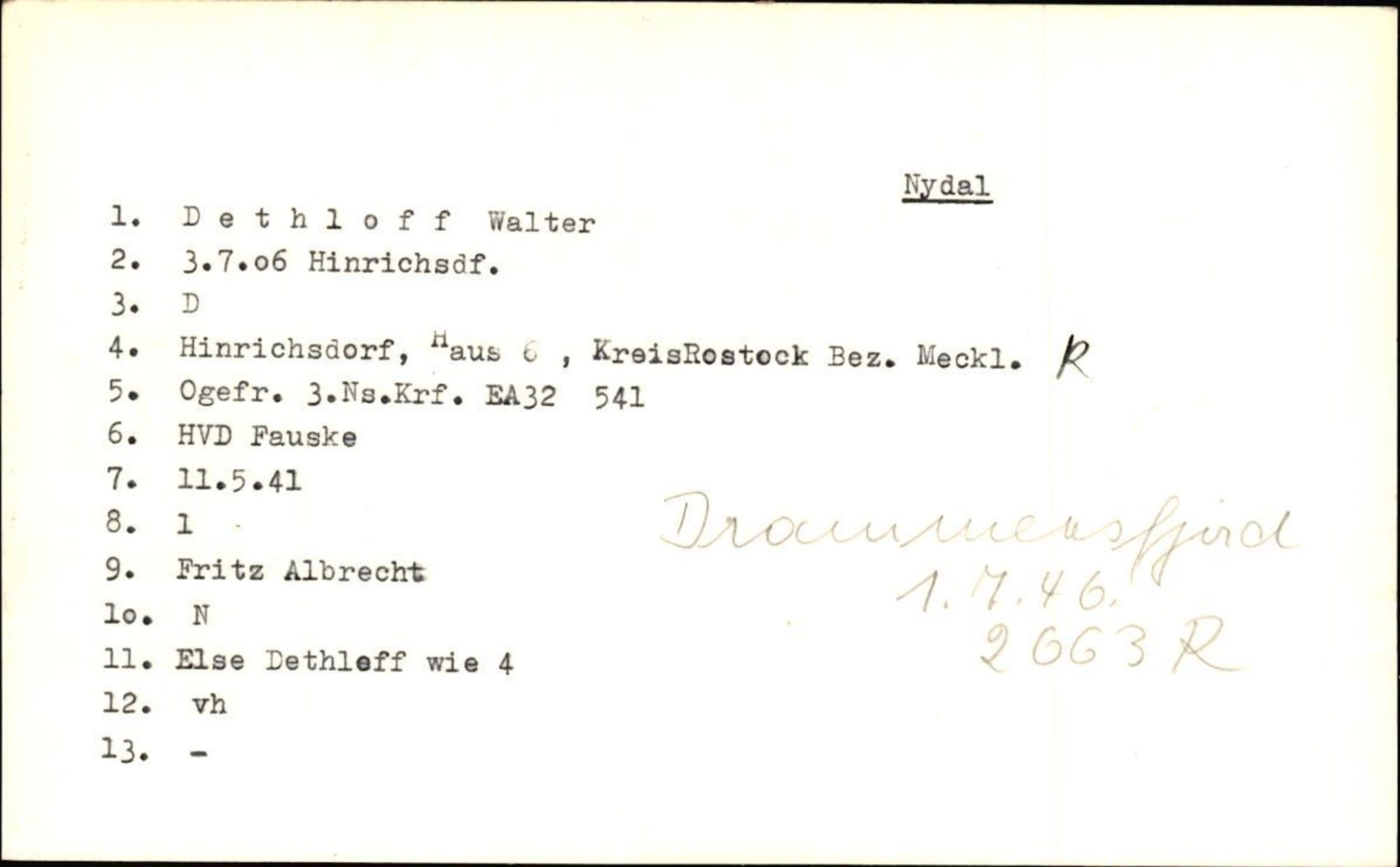 Hjemsendte tyskere , AV/RA-RAFA-6487/D/Db/L0009: Dethoff-Erfurth, 1945-1947, p. 2