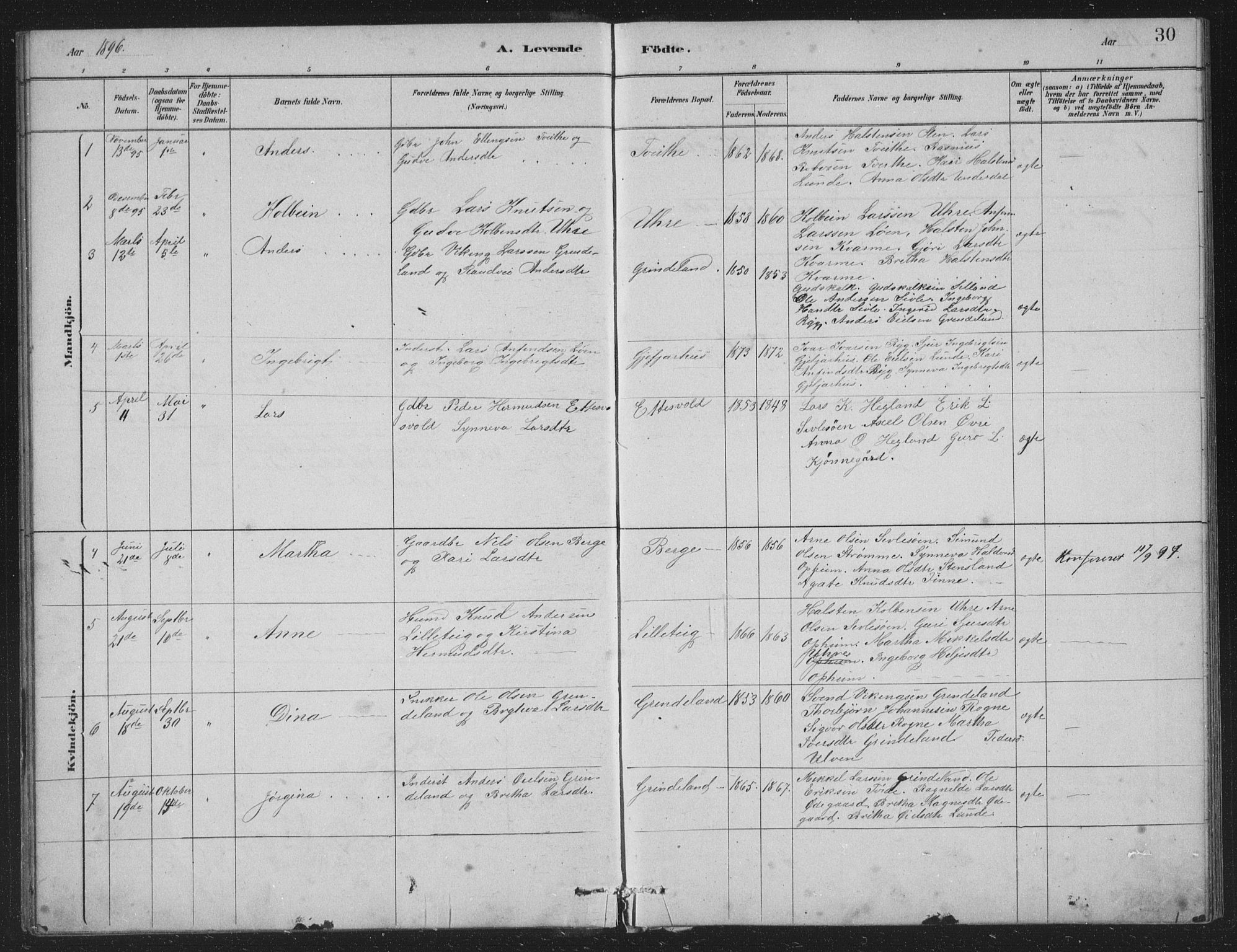 Vossestrand Sokneprestembete, SAB/A-79101/H/Hab: Parish register (copy) no. A 2, 1880-1902, p. 30