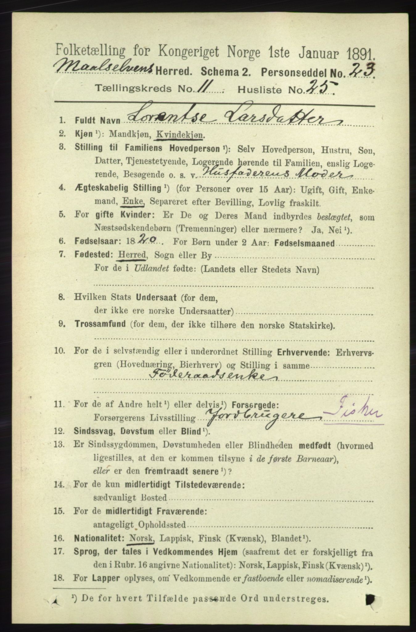 RA, 1891 census for 1924 Målselv, 1891, p. 3451