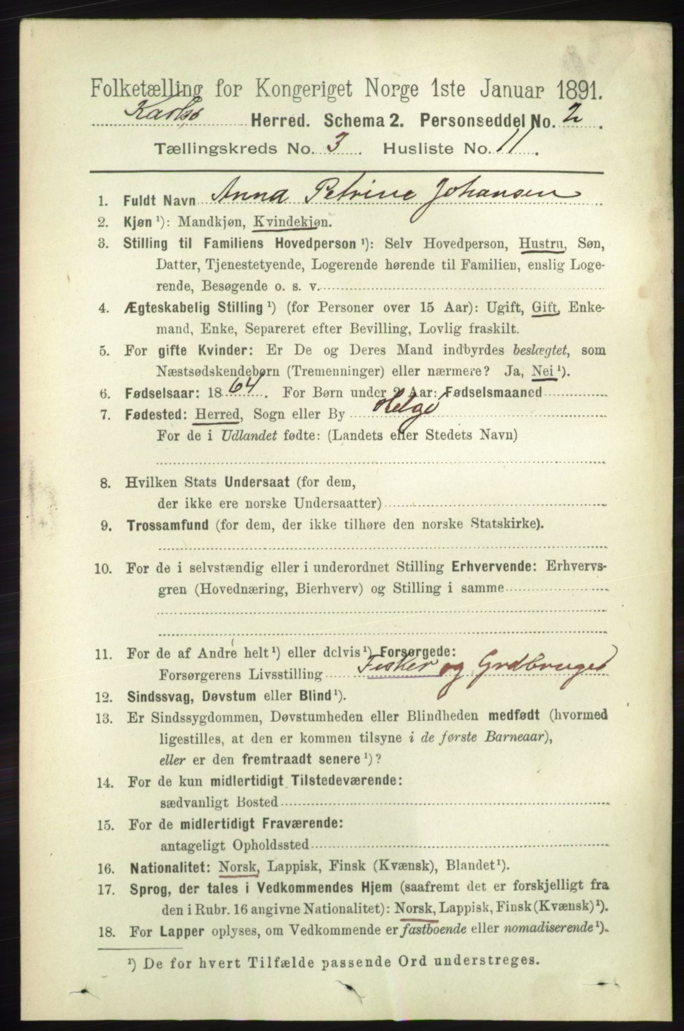 RA, 1891 census for 1936 Karlsøy, 1891, p. 674