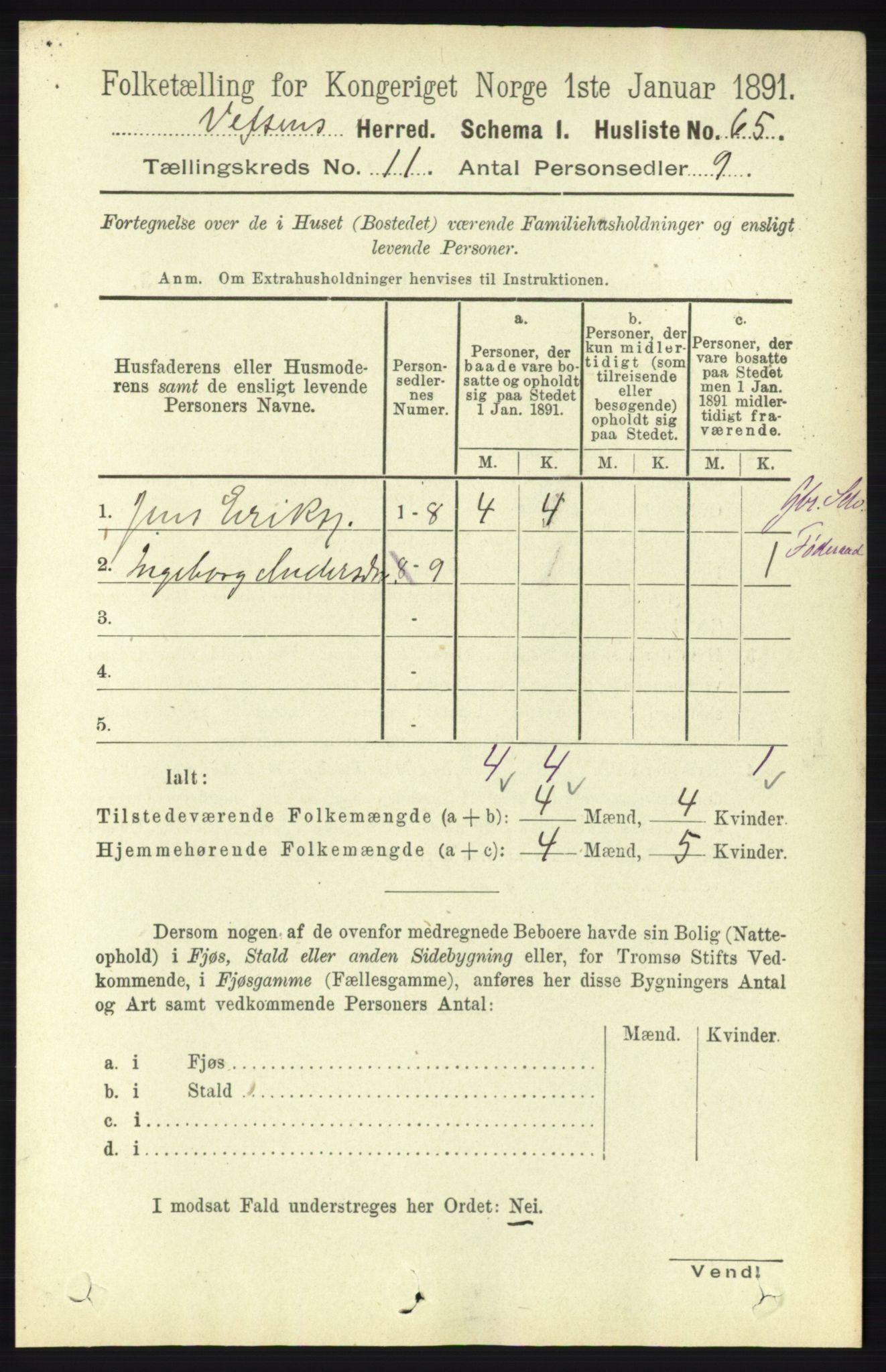 RA, 1891 census for 1824 Vefsn, 1891, p. 5657