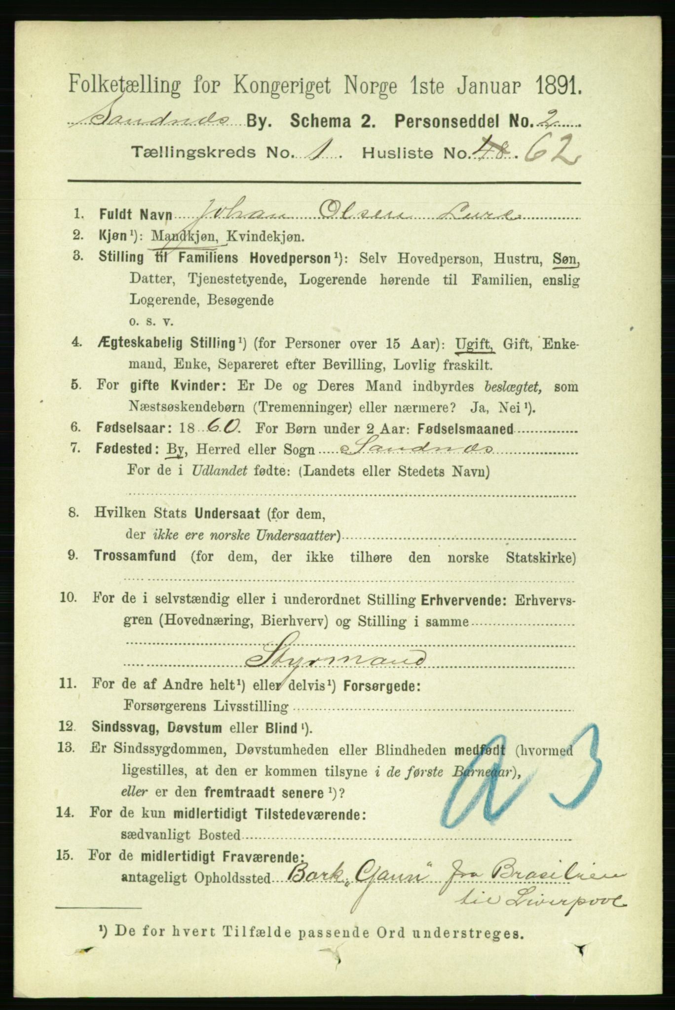 RA, 1891 census for 1102 Sandnes, 1891, p. 933