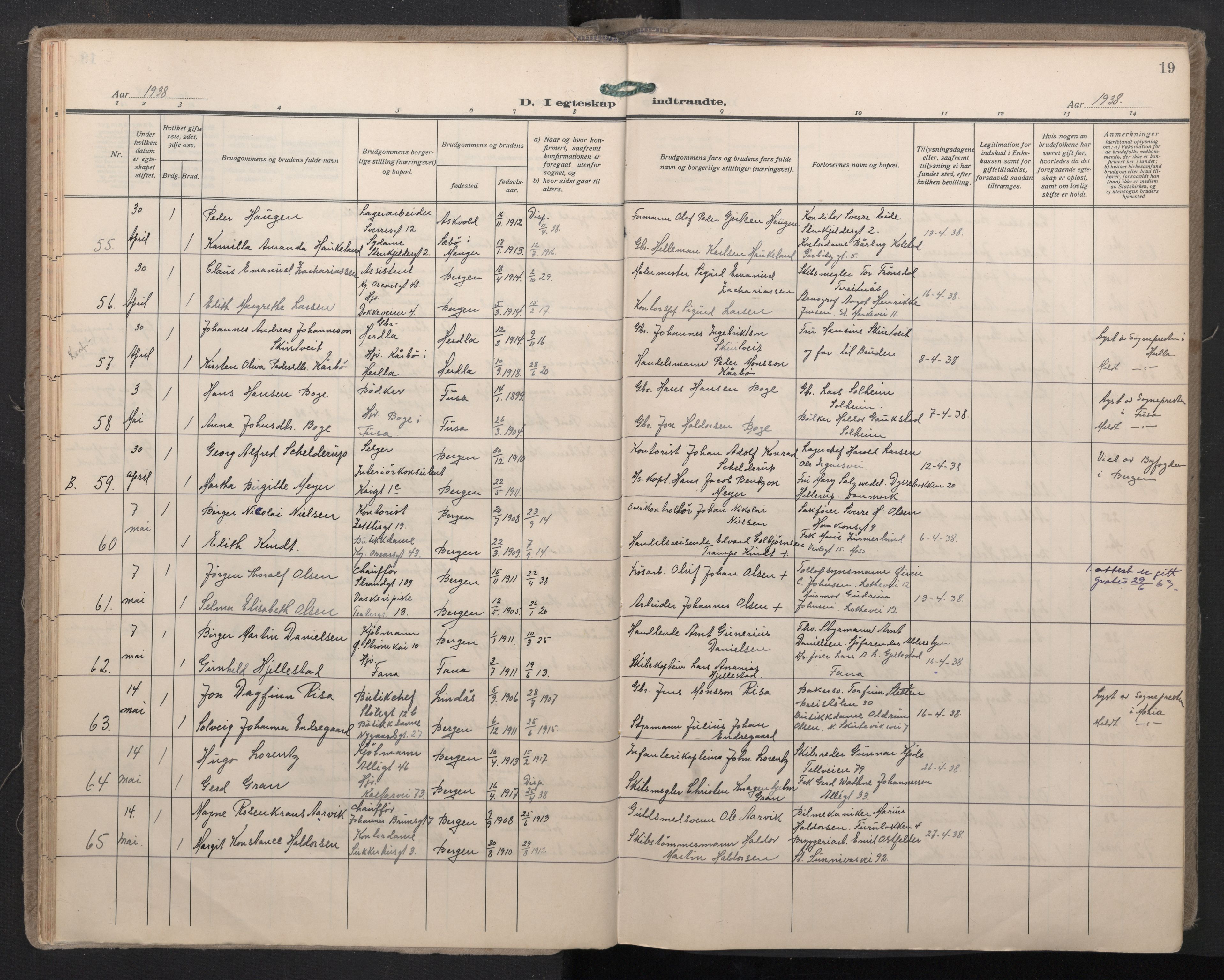 Domkirken sokneprestembete, AV/SAB-A-74801/H/Haa: Parish register (official) no. D 7, 1937-1950, p. 18b-19a