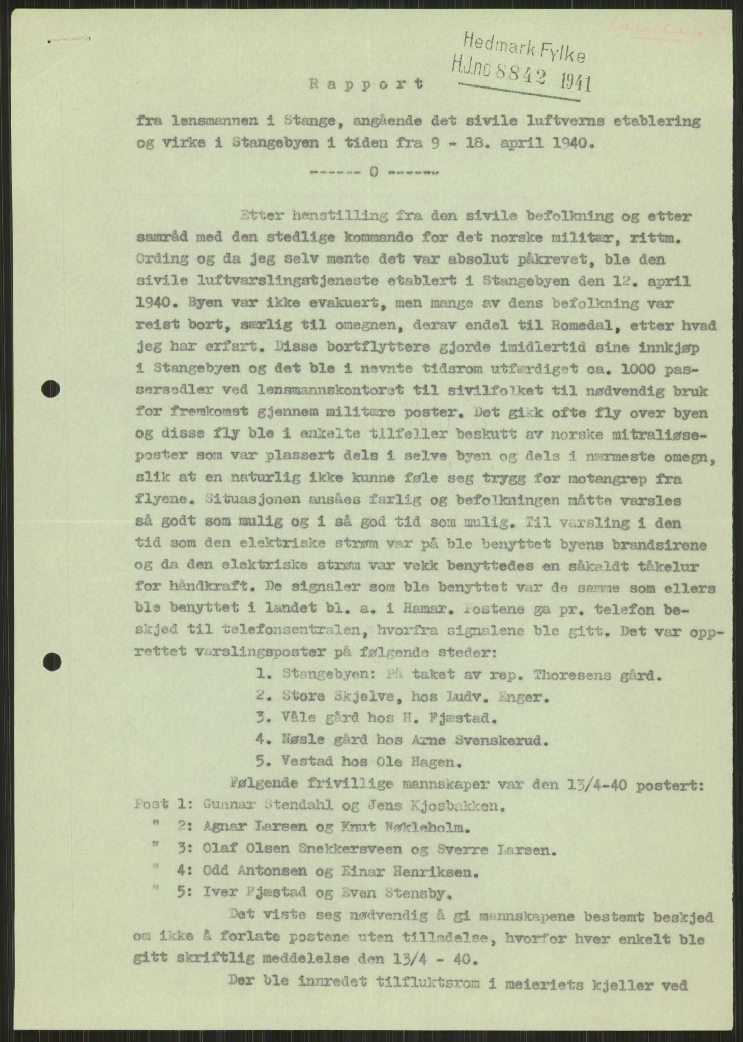 Forsvaret, Forsvarets krigshistoriske avdeling, AV/RA-RAFA-2017/Y/Ya/L0013: II-C-11-31 - Fylkesmenn.  Rapporter om krigsbegivenhetene 1940., 1940, p. 974