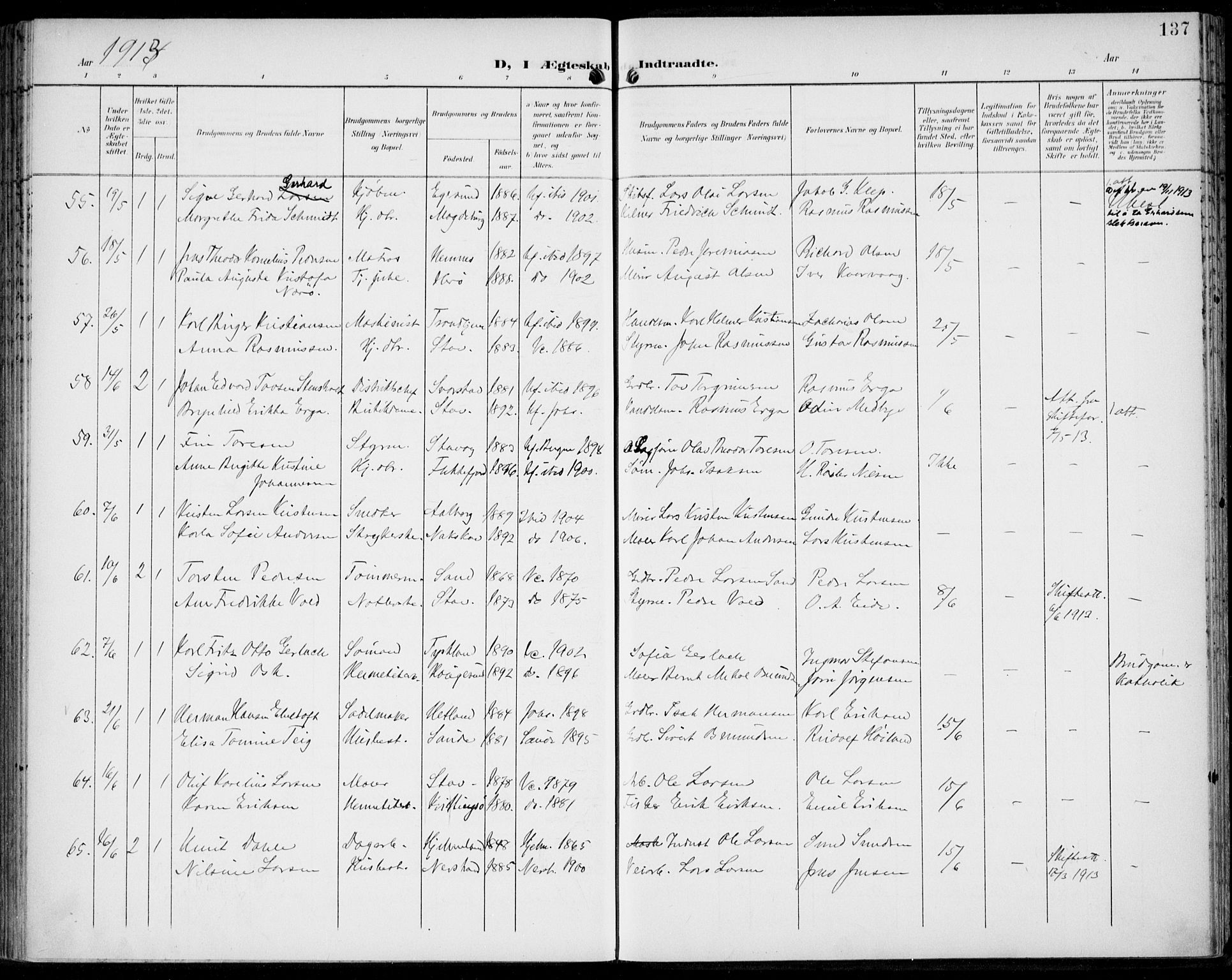 St. Johannes sokneprestkontor, AV/SAST-A-101814/002/B/L0001: Parish register (official) no. A 8, 1899-1917, p. 137