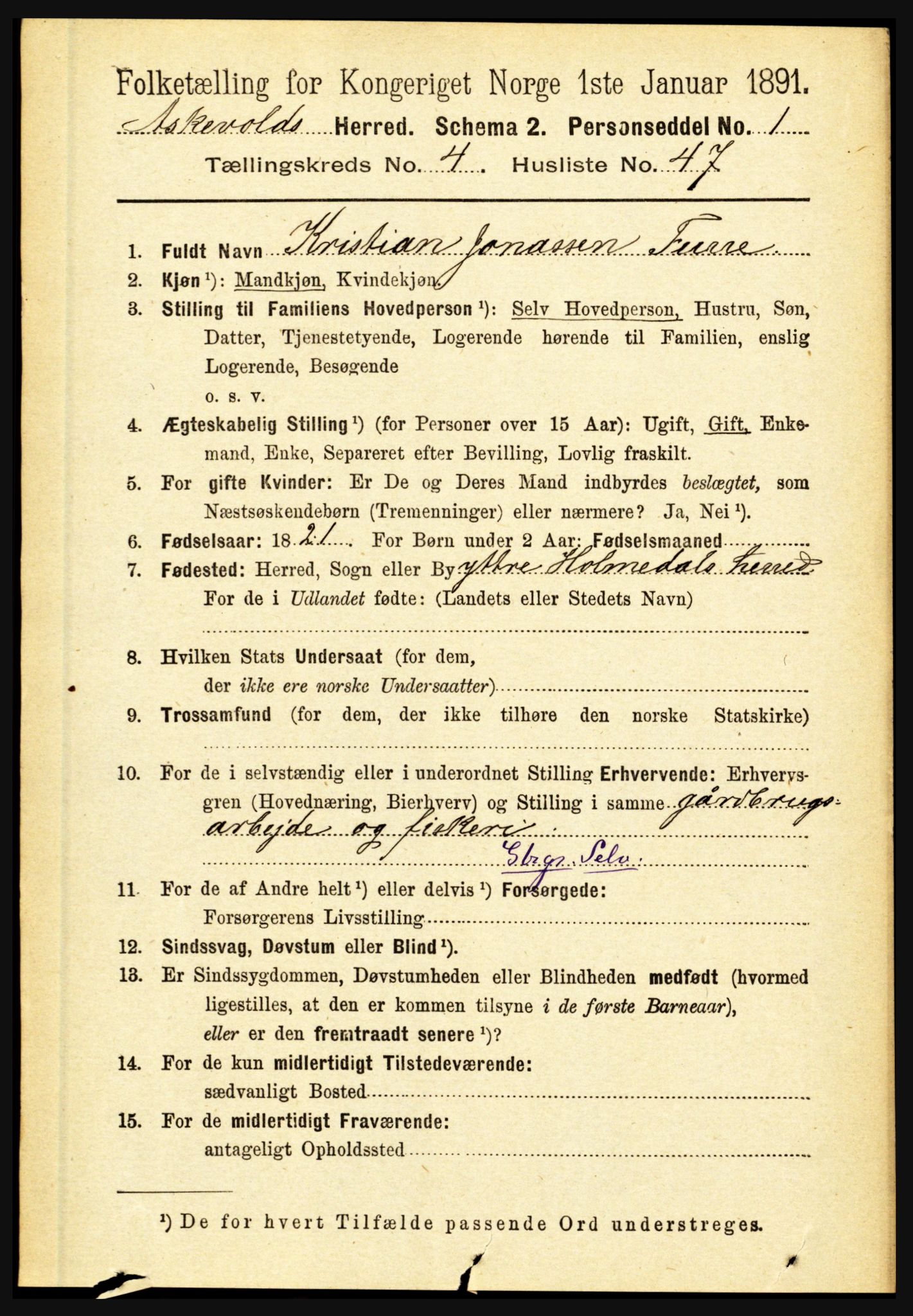 RA, 1891 census for 1428 Askvoll, 1891, p. 1466