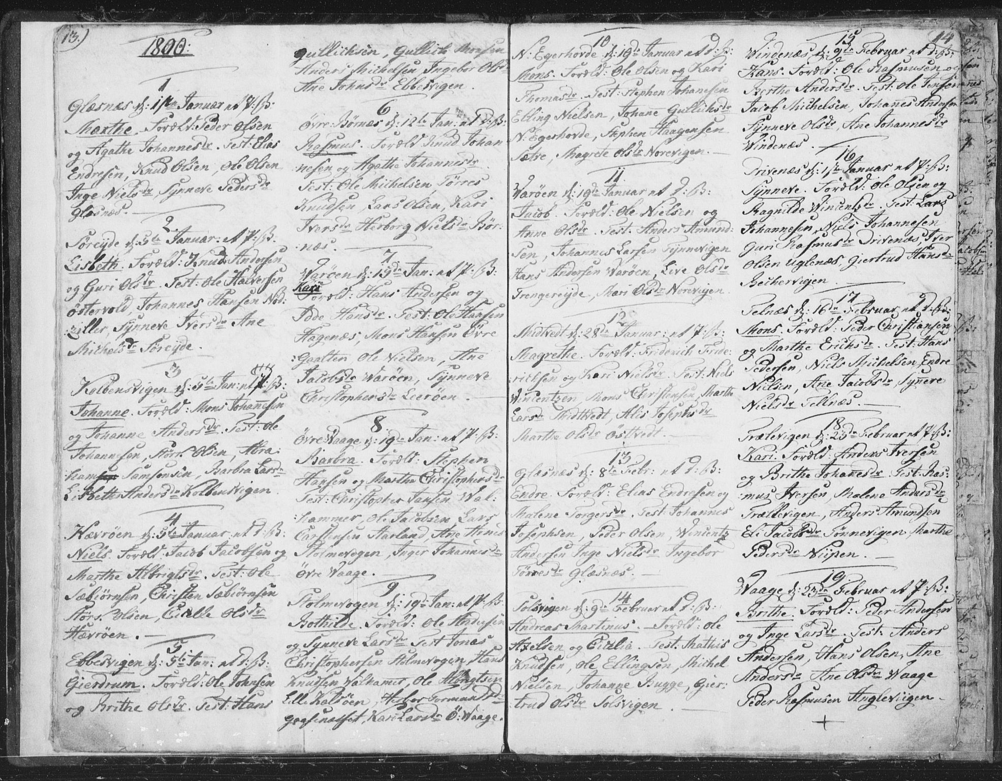 Sund sokneprestembete, AV/SAB-A-99930: Parish register (official) no. A 9, 1799-1803, p. 13-14