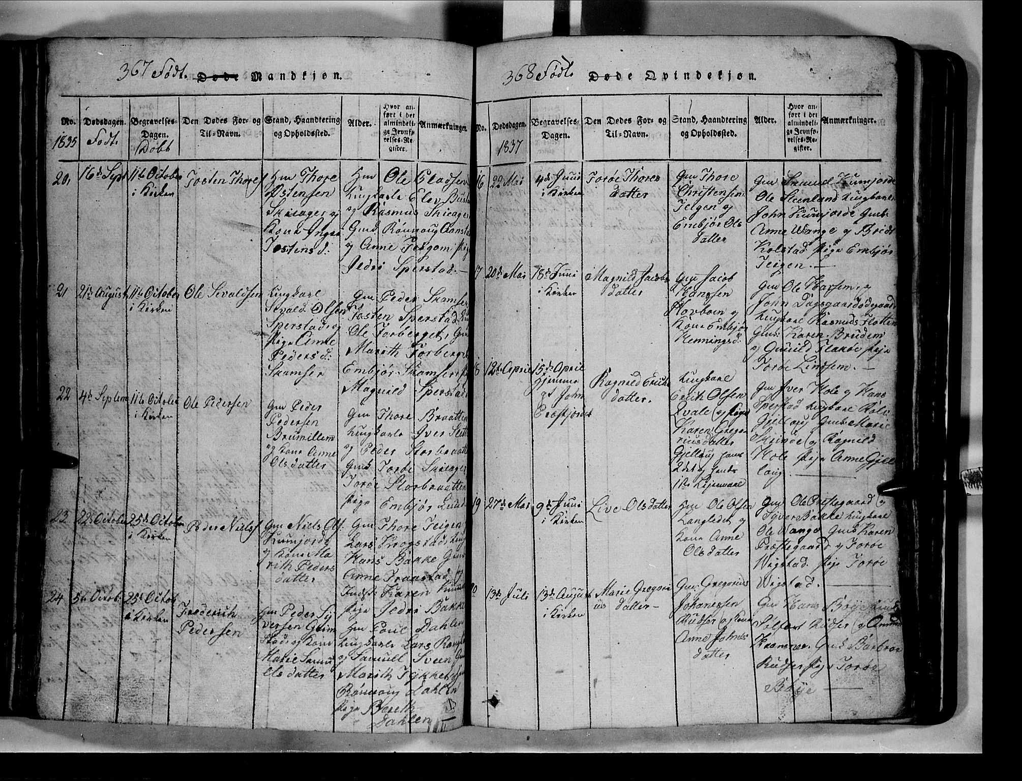 Lom prestekontor, AV/SAH-PREST-070/L/L0003: Parish register (copy) no. 3, 1815-1844, p. 367-368