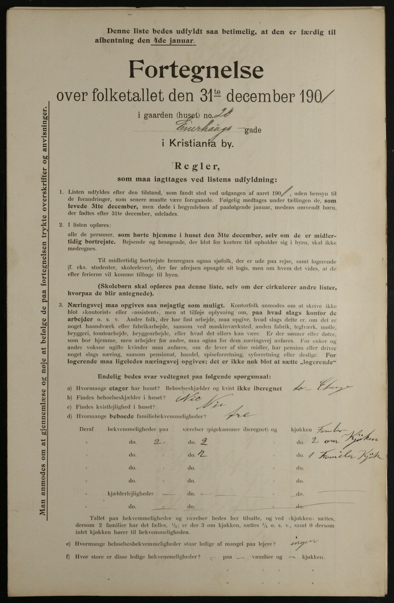 OBA, Municipal Census 1901 for Kristiania, 1901, p. 3485