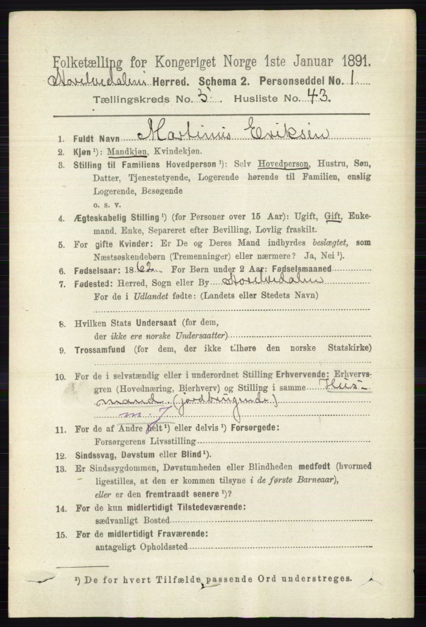 RA, 1891 census for 0430 Stor-Elvdal, 1891, p. 2030