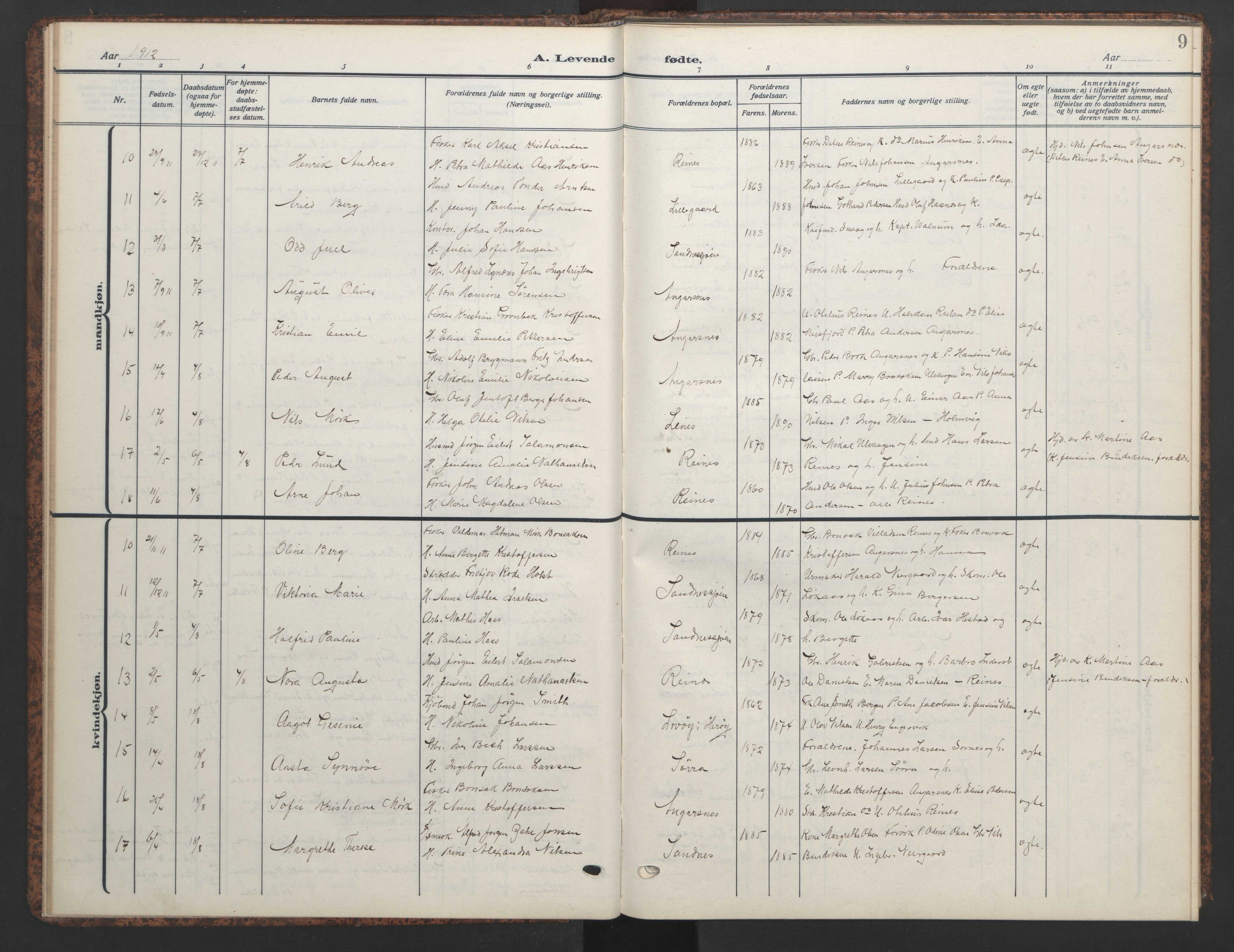 Ministerialprotokoller, klokkerbøker og fødselsregistre - Nordland, AV/SAT-A-1459/831/L0480: Parish register (copy) no. 831C07, 1909-1946, p. 9