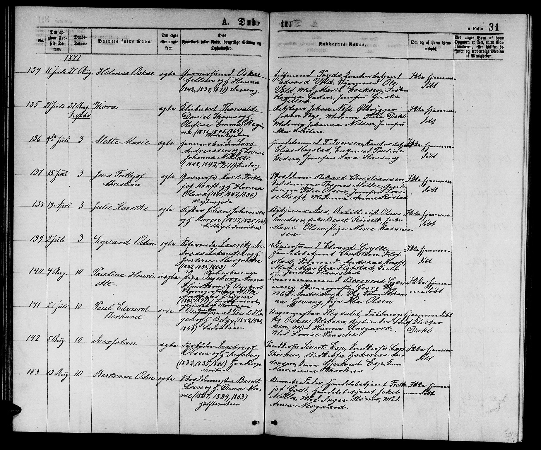 Ministerialprotokoller, klokkerbøker og fødselsregistre - Sør-Trøndelag, AV/SAT-A-1456/601/L0088: Parish register (copy) no. 601C06, 1870-1878, p. 31