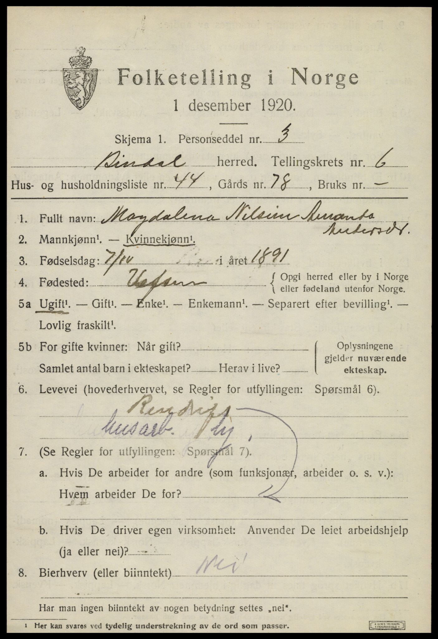 SAT, 1920 census for Bindal, 1920, p. 5413