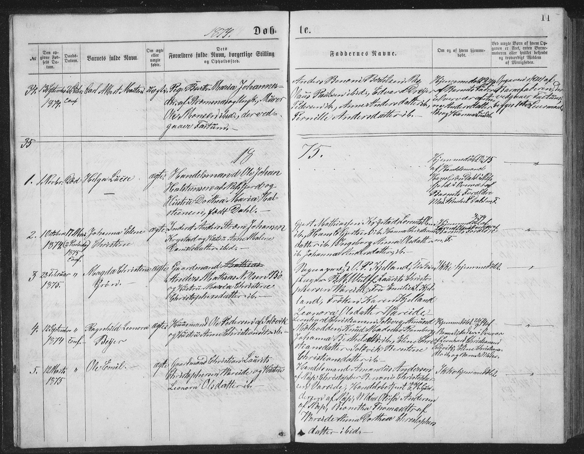 Ministerialprotokoller, klokkerbøker og fødselsregistre - Nordland, SAT/A-1459/885/L1213: Parish register (copy) no. 885C02, 1874-1892, p. 11