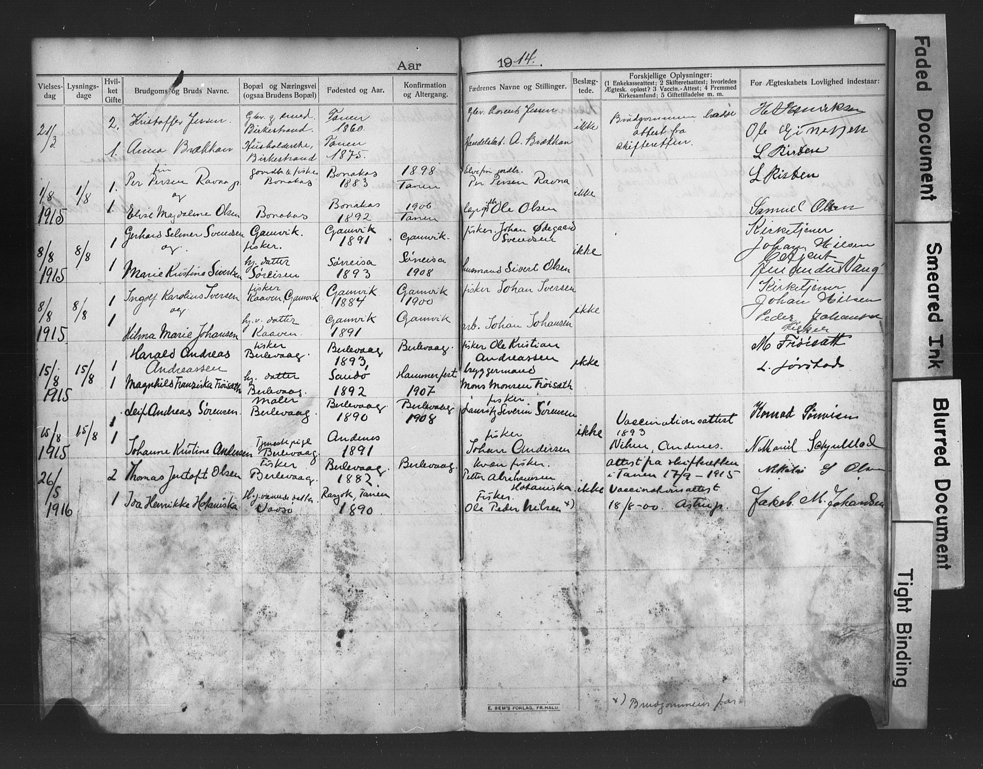 Tana sokneprestkontor, AV/SATØ-S-1334/I/Ib/L0037/0003: Banns register no. 37.3, 1914-1917