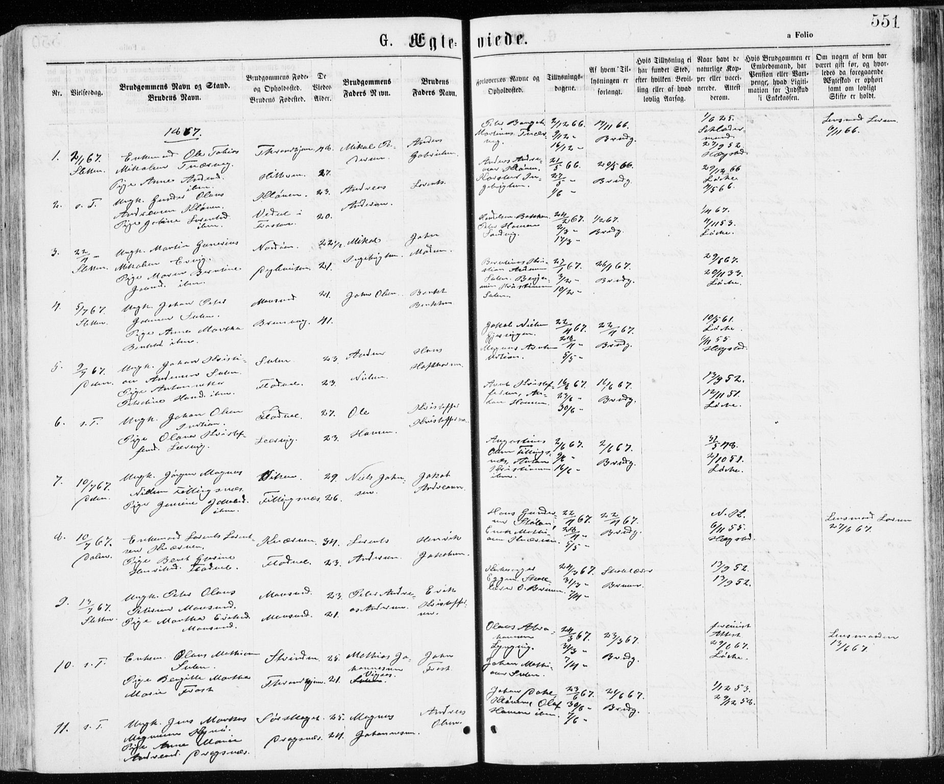 Ministerialprotokoller, klokkerbøker og fødselsregistre - Sør-Trøndelag, SAT/A-1456/640/L0576: Parish register (official) no. 640A01, 1846-1876, p. 551
