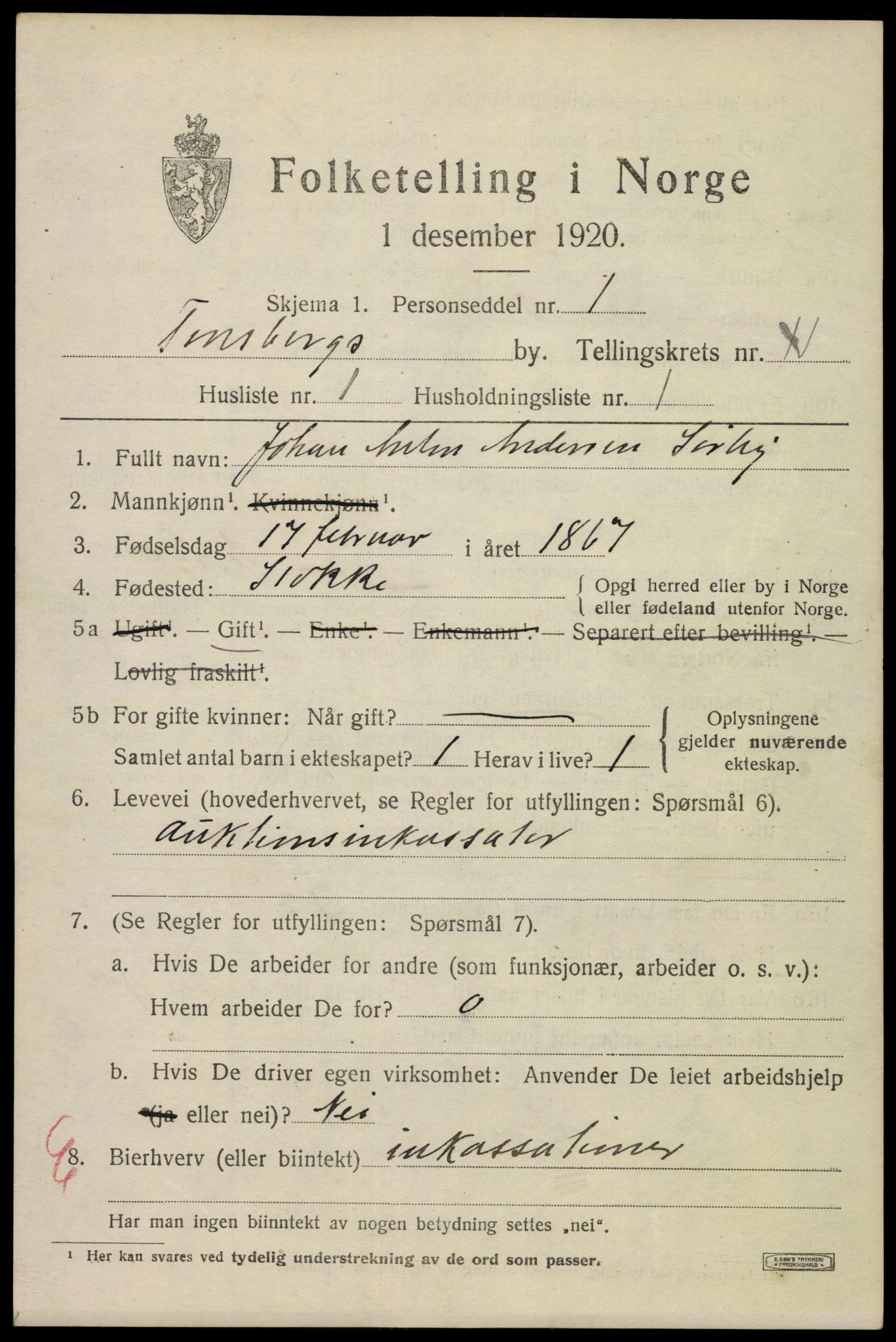 SAKO, 1920 census for Tønsberg, 1920, p. 19153