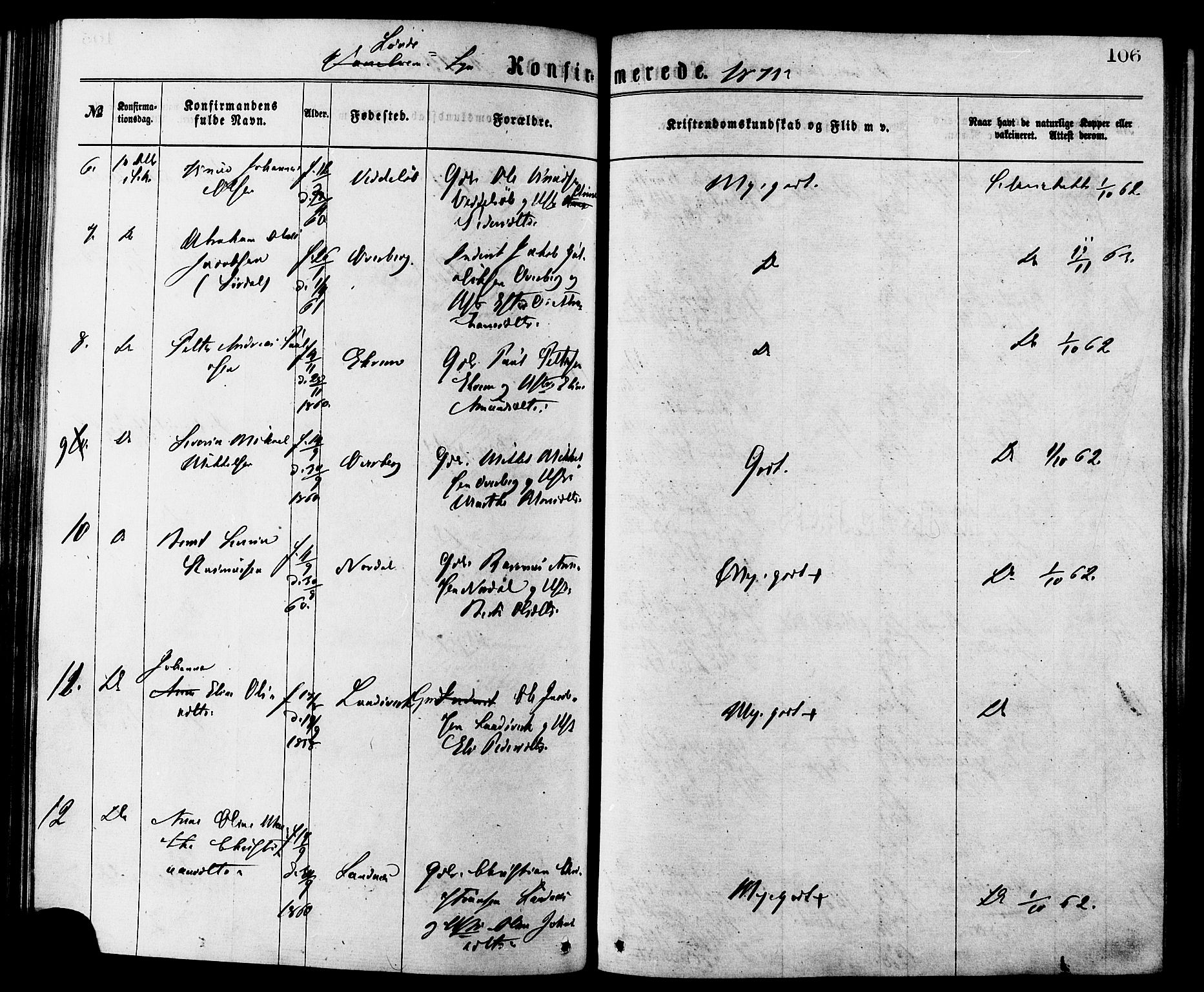 Ministerialprotokoller, klokkerbøker og fødselsregistre - Møre og Romsdal, SAT/A-1454/502/L0024: Parish register (official) no. 502A02, 1873-1884, p. 106