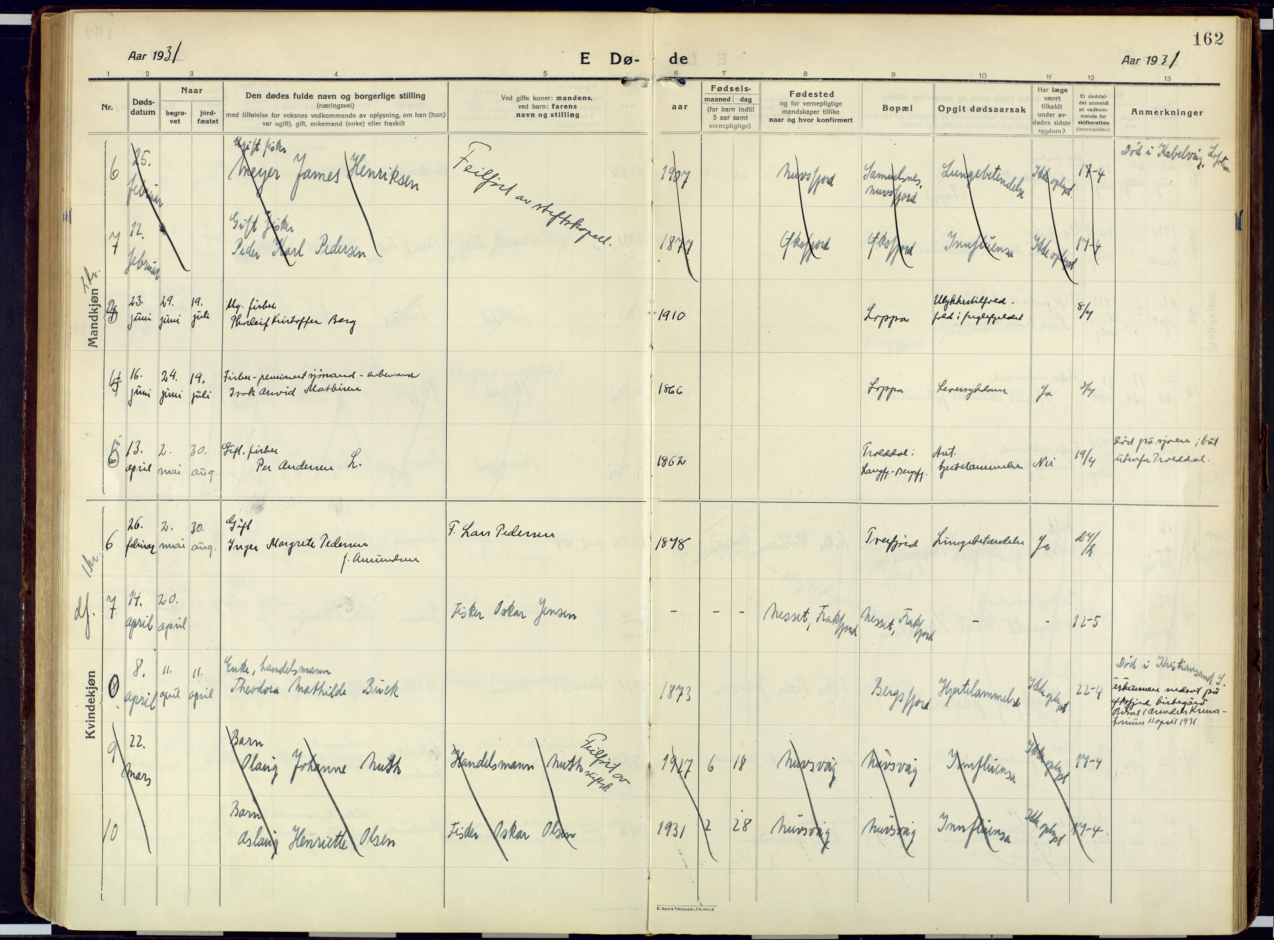 Loppa sokneprestkontor, AV/SATØ-S-1339/H/Ha/L0013kirke: Parish register (official) no. 13, 1920-1932, p. 162