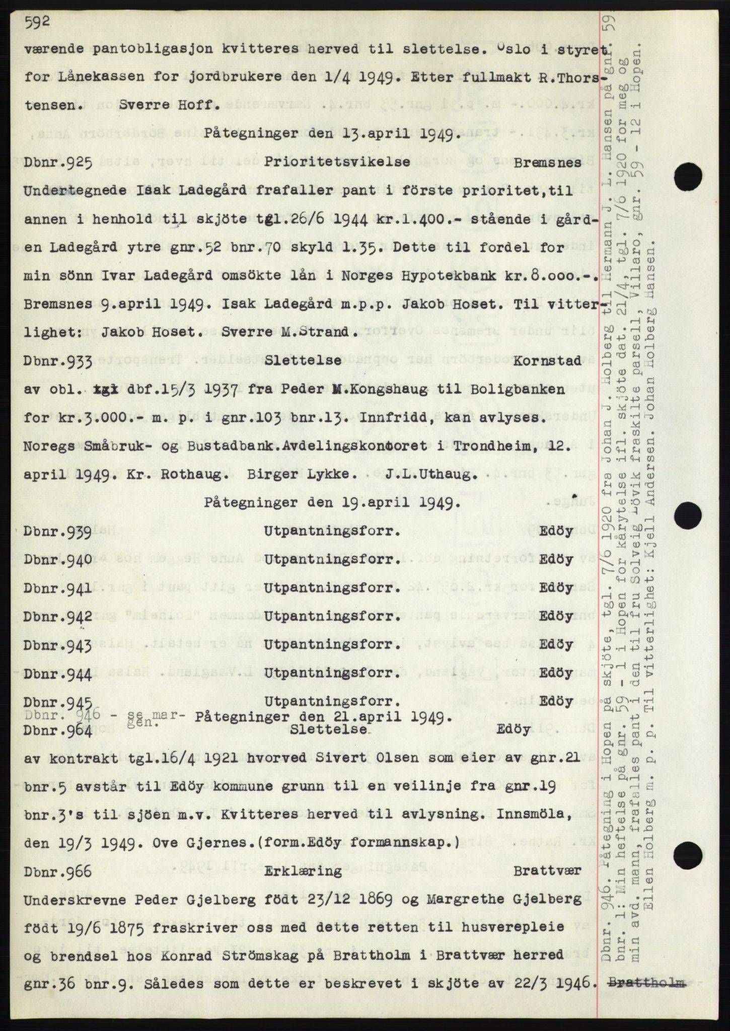 Nordmøre sorenskriveri, SAT/A-4132/1/2/2Ca: Mortgage book no. C82b, 1946-1951, Diary no: : 925/1949