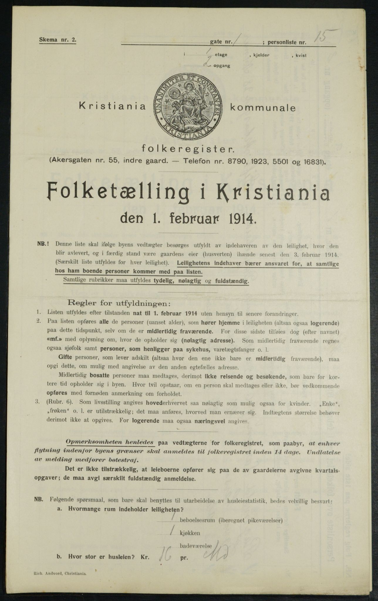 OBA, Municipal Census 1914 for Kristiania, 1914, p. 1728