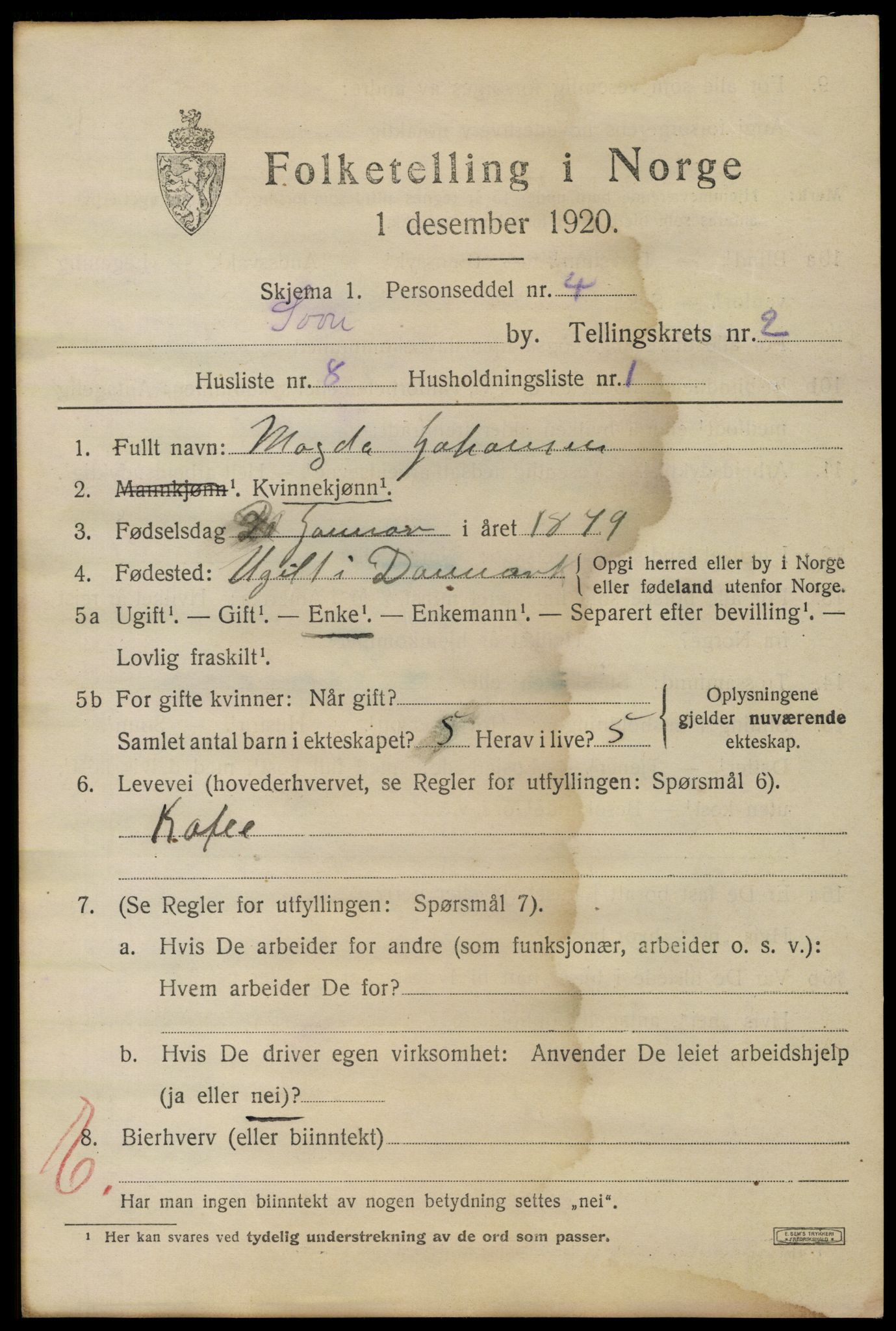 SAO, 1920 census for Son, 1920, p. 1262