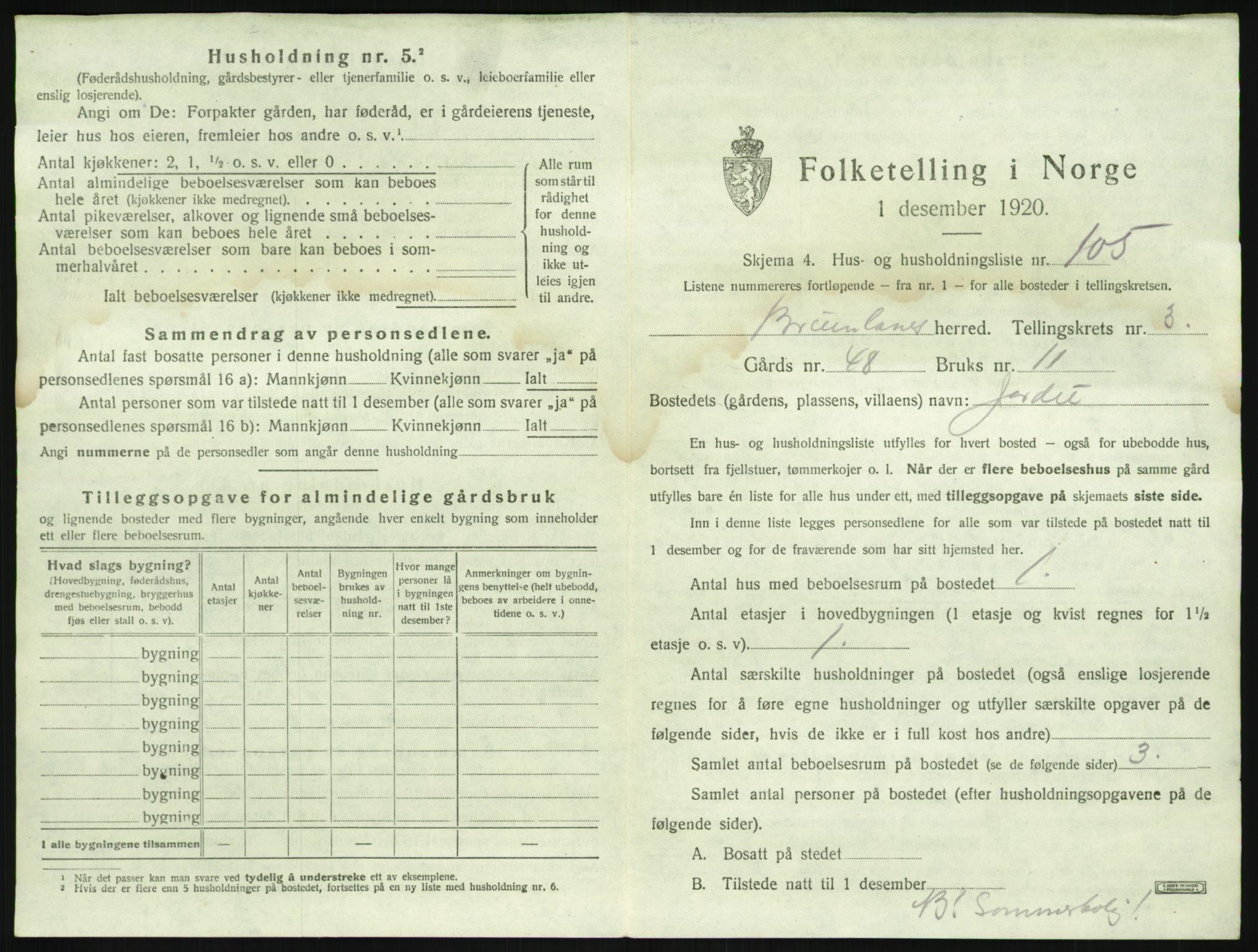 SAKO, 1920 census for Brunlanes, 1920, p. 713