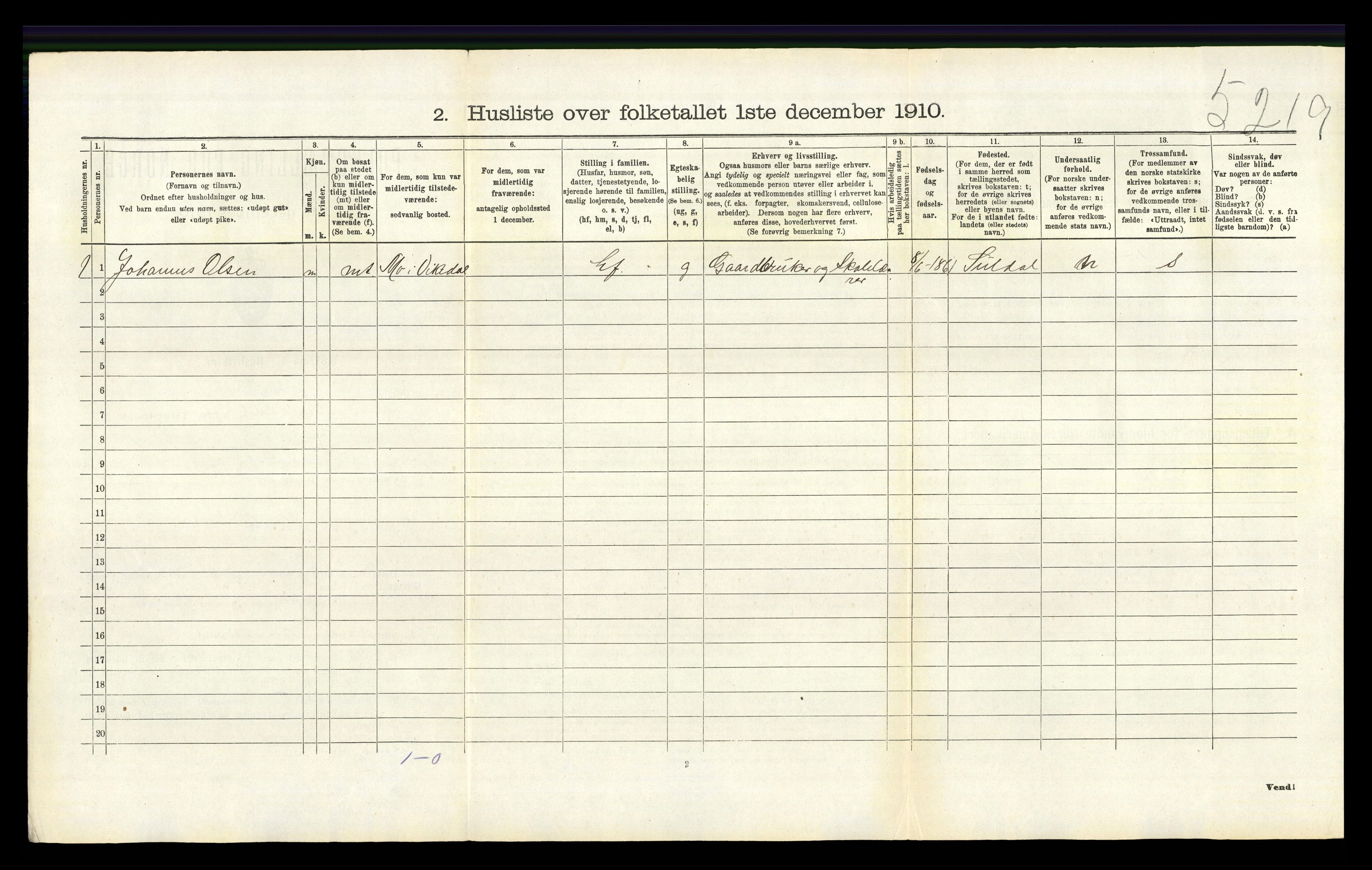 RA, 1910 census for Vikedal, 1910, p. 818