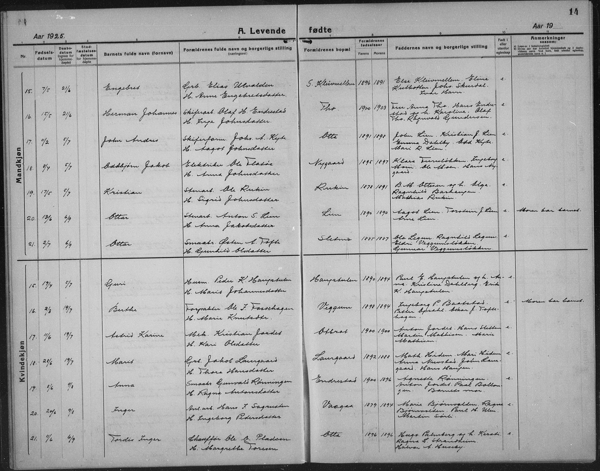 Sel prestekontor, AV/SAH-PREST-074/H/Ha/Hab/L0002: Parish register (copy) no. 2, 1923-1939, p. 14