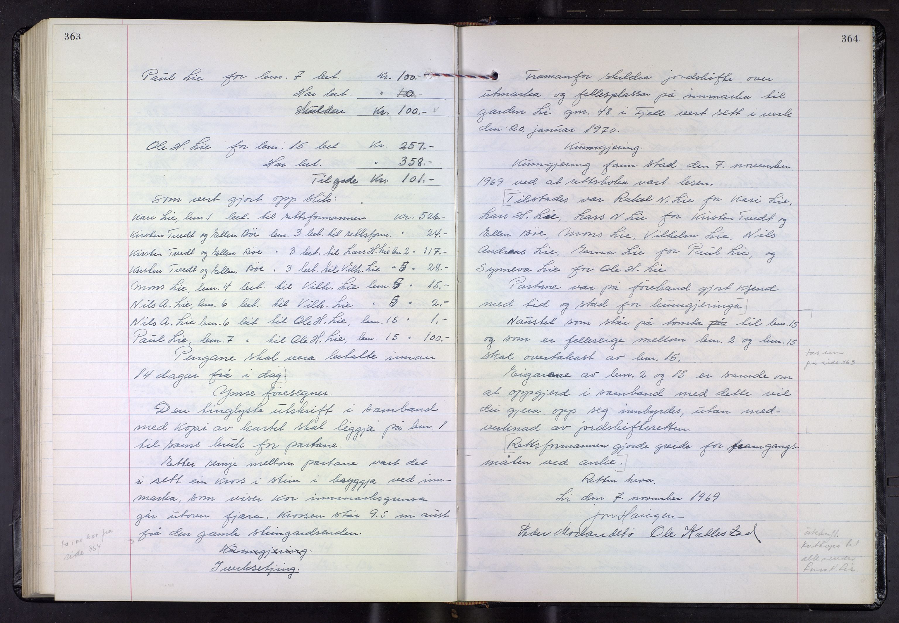 Hordaland jordskiftedøme - III Midhordland jordskiftedistrikt, AV/SAB-A-7001/A/Aa/L0037: Forhandlingsprotokoll, 1965-1970, p. 363-364