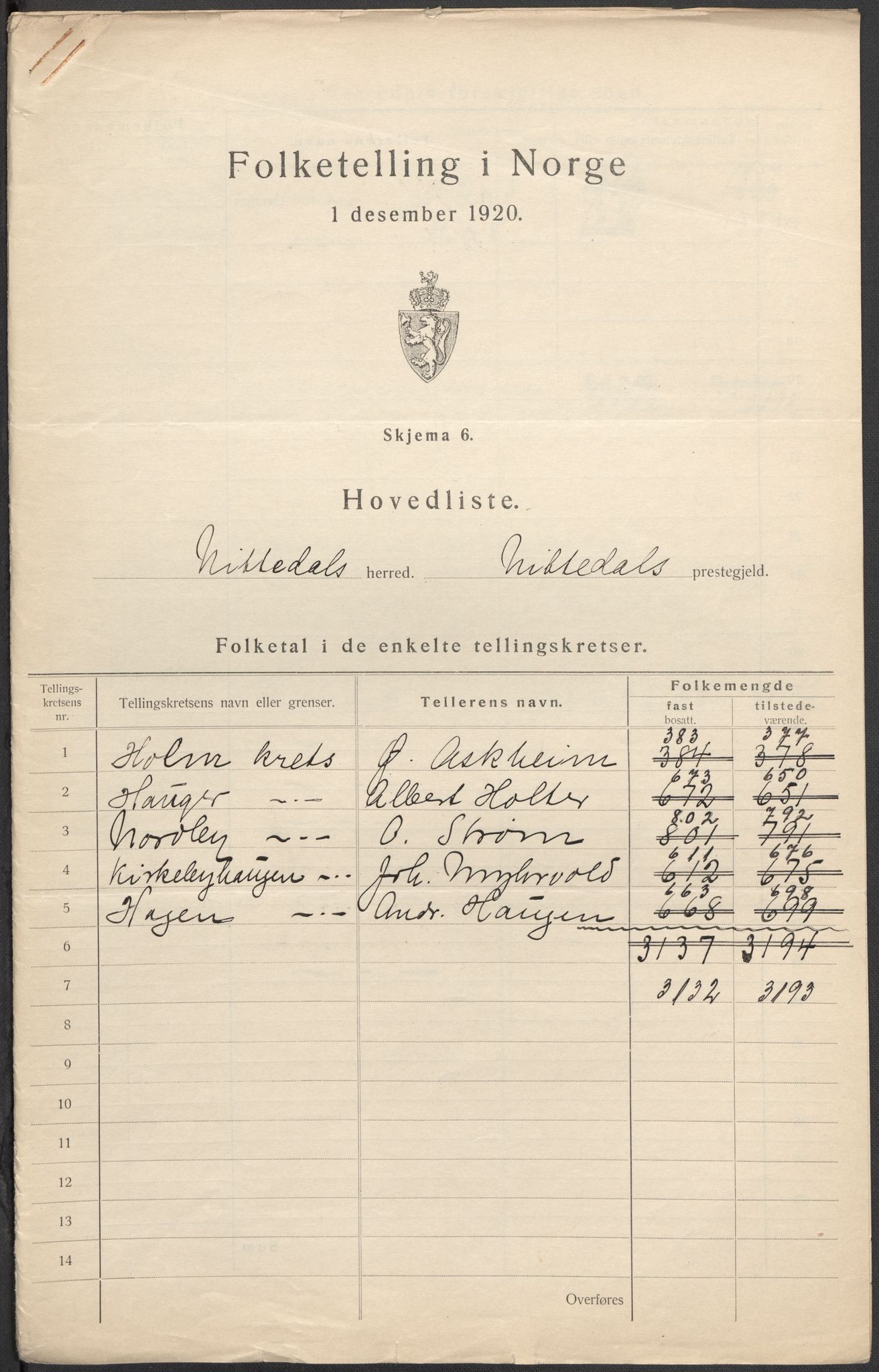 SAO, 1920 census for Nittedal, 1920, p. 2