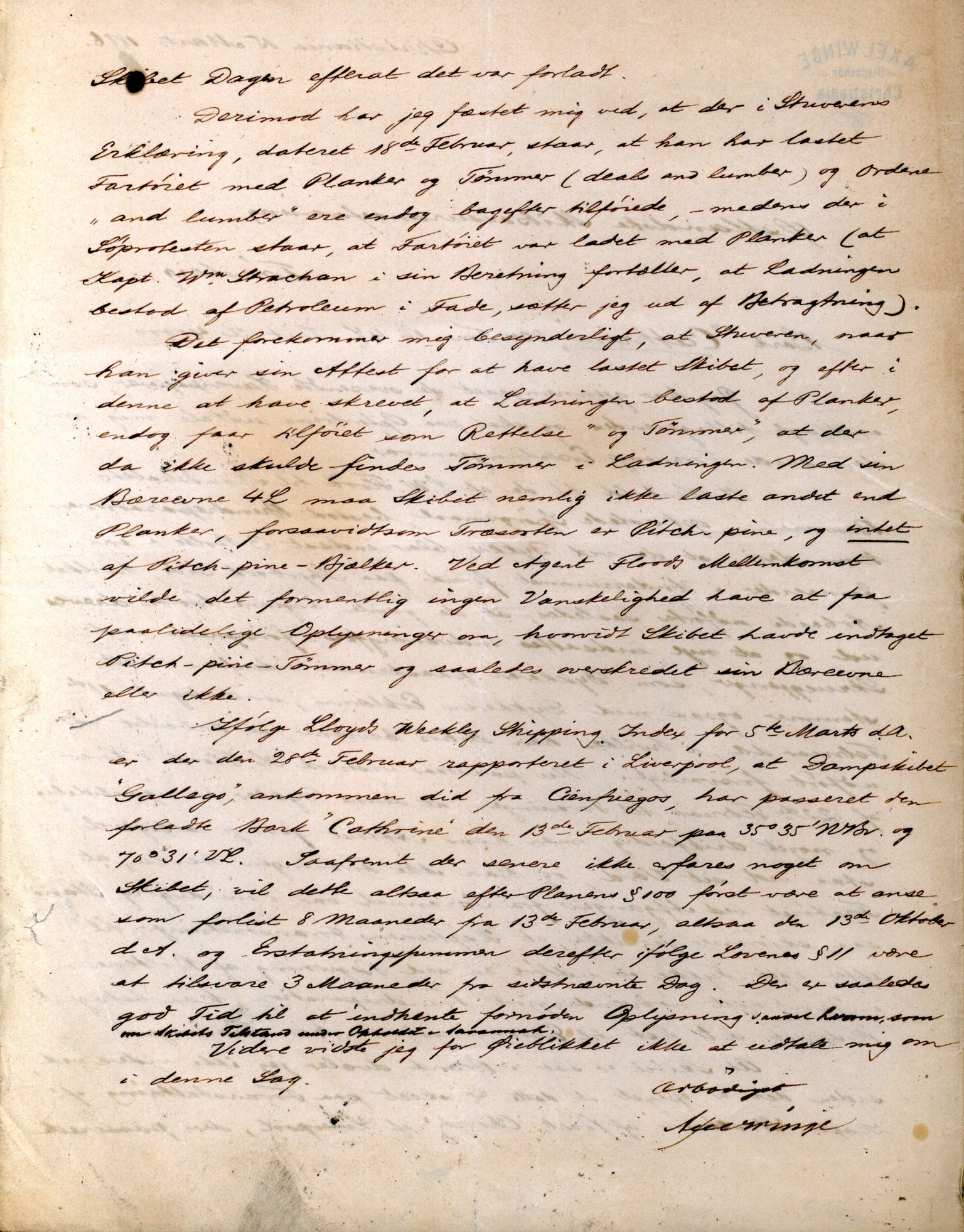 Pa 63 - Østlandske skibsassuranceforening, VEMU/A-1079/G/Ga/L0019/0010: Havaridokumenter / Victoria, Vigor, Cathrine, Brillant, Alvega, Rotvid, 1886, p. 26