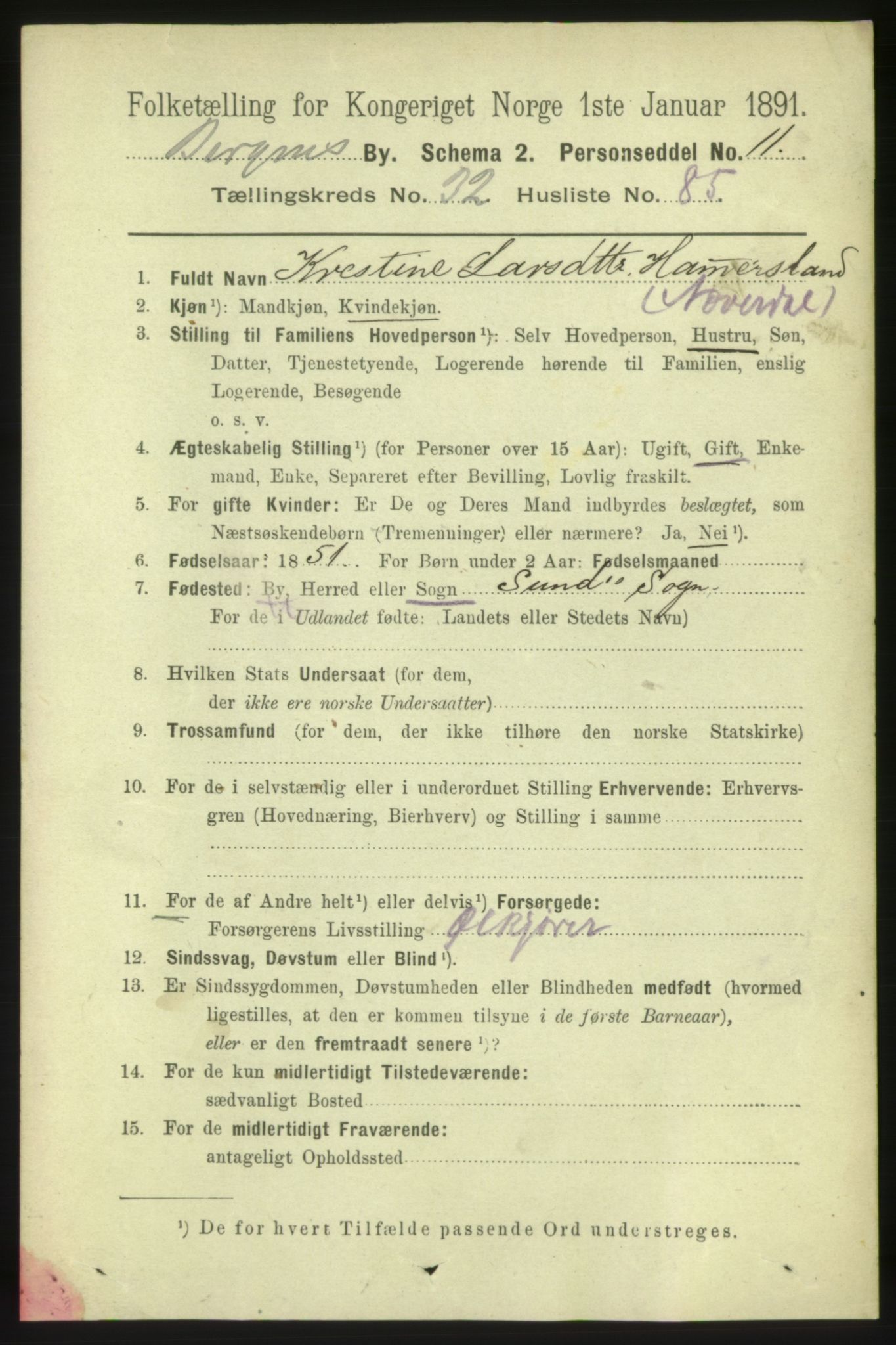 RA, 1891 Census for 1301 Bergen, 1891, p. 40911