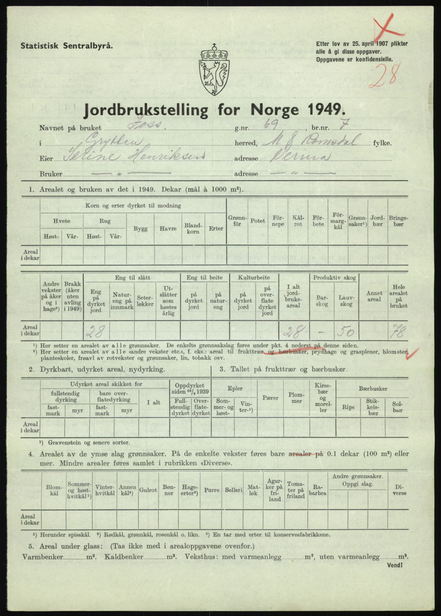 Statistisk sentralbyrå, Næringsøkonomiske emner, Jordbruk, skogbruk, jakt, fiske og fangst, AV/RA-S-2234/G/Gc/L0323: Møre og Romsdal: Grytten og Hen, 1949, p. 129