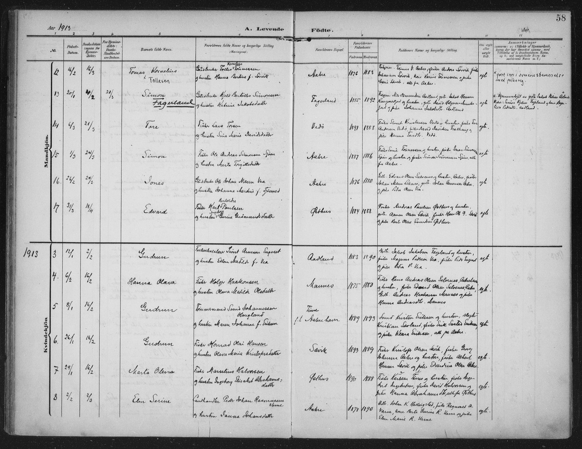 Kopervik sokneprestkontor, AV/SAST-A-101850/H/Ha/Haa/L0005: Parish register (official) no. A 5, 1906-1924, p. 58