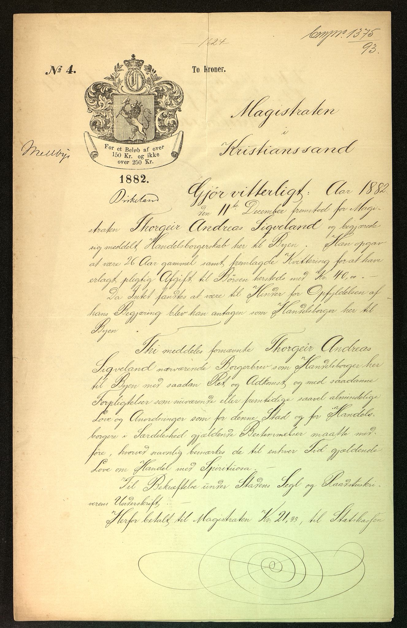 Kristiansand By - Magistraten, ARKSOR/1001KG122/G/Gc/L0009: Borgerbrev, 1877-1901