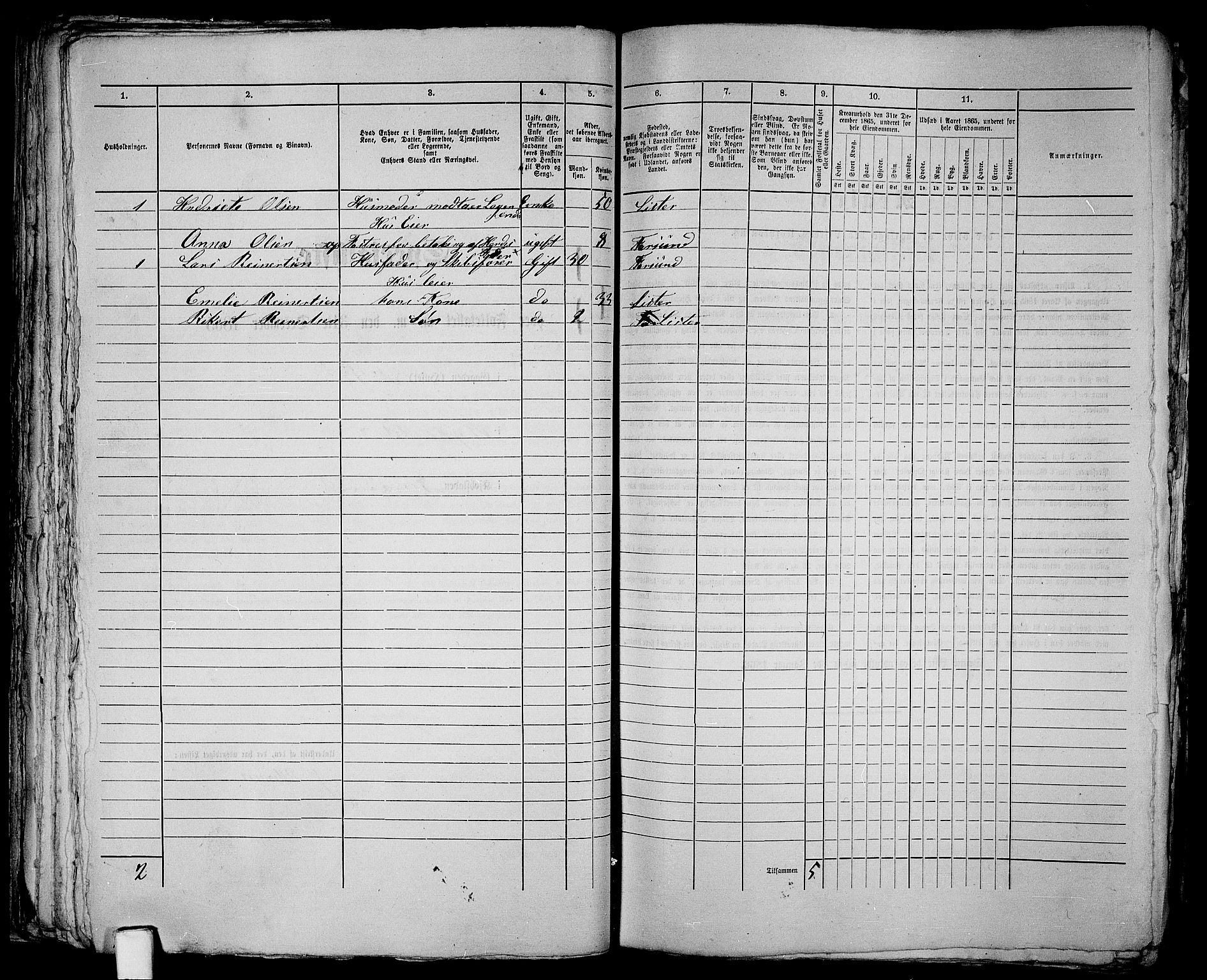 RA, 1865 census for Vanse/Farsund, 1865, p. 87