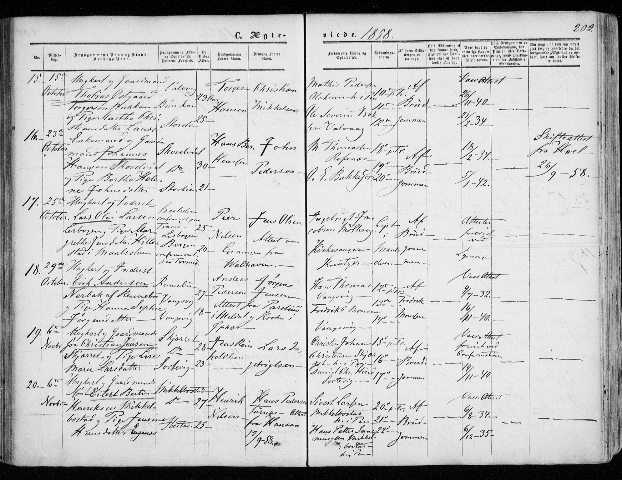 Tranøy sokneprestkontor, SATØ/S-1313/I/Ia/Iaa/L0007kirke: Parish register (official) no. 7, 1856-1866, p. 203