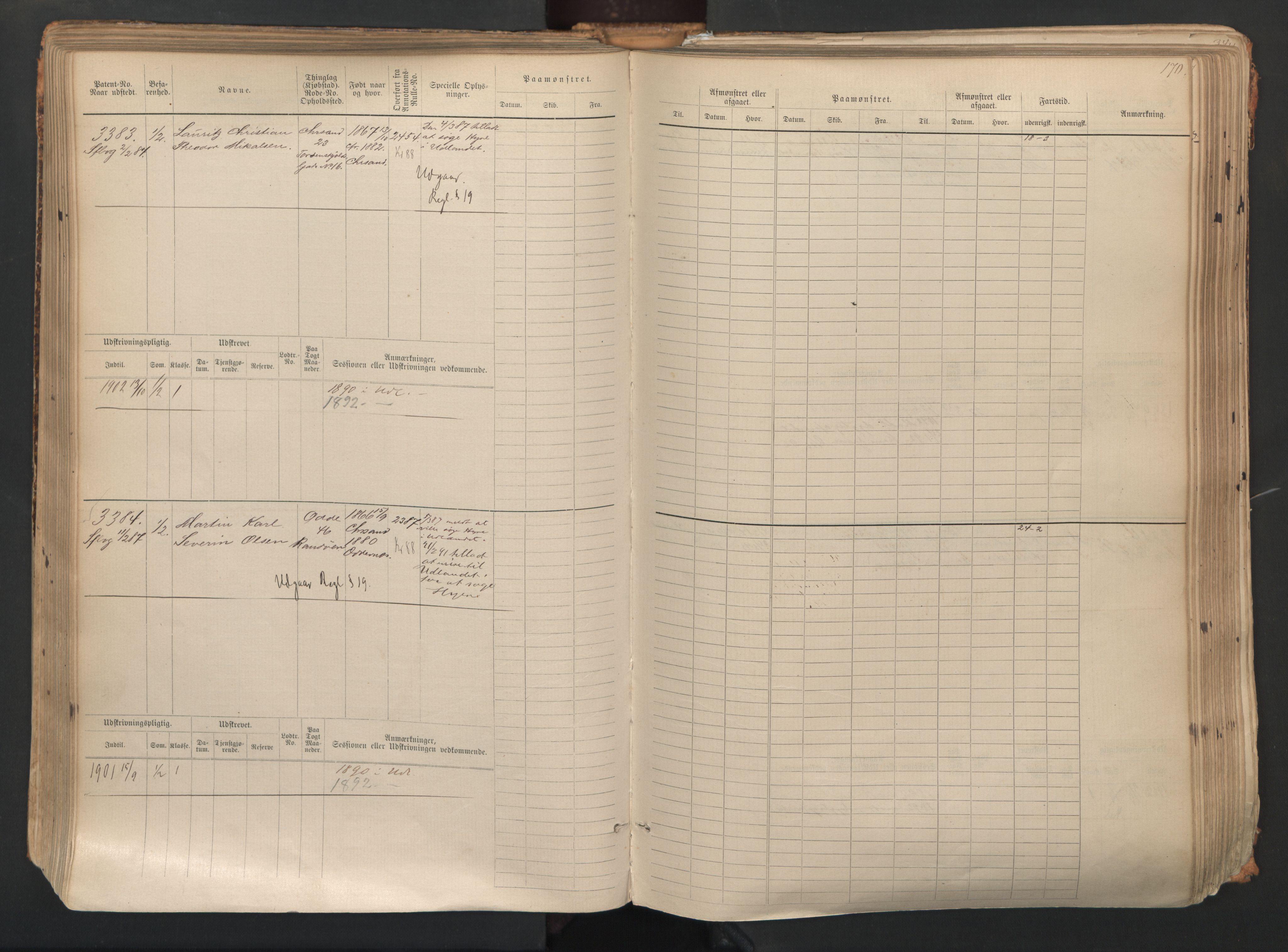 Kristiansand mønstringskrets, AV/SAK-2031-0015/F/Fb/L0007: Hovedrulle nr 3049-3810, I-14, 1883-1940, p. 172