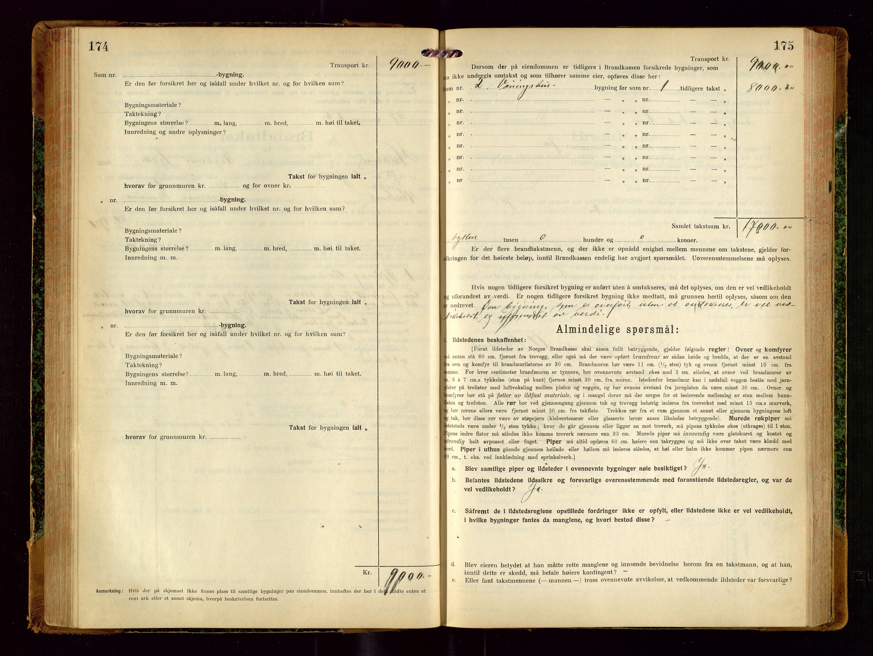 Helleland lensmannskontor, AV/SAST-A-100209/Gob/L0002: "Brandtakstprotokoll", 1921-1930, p. 174-175