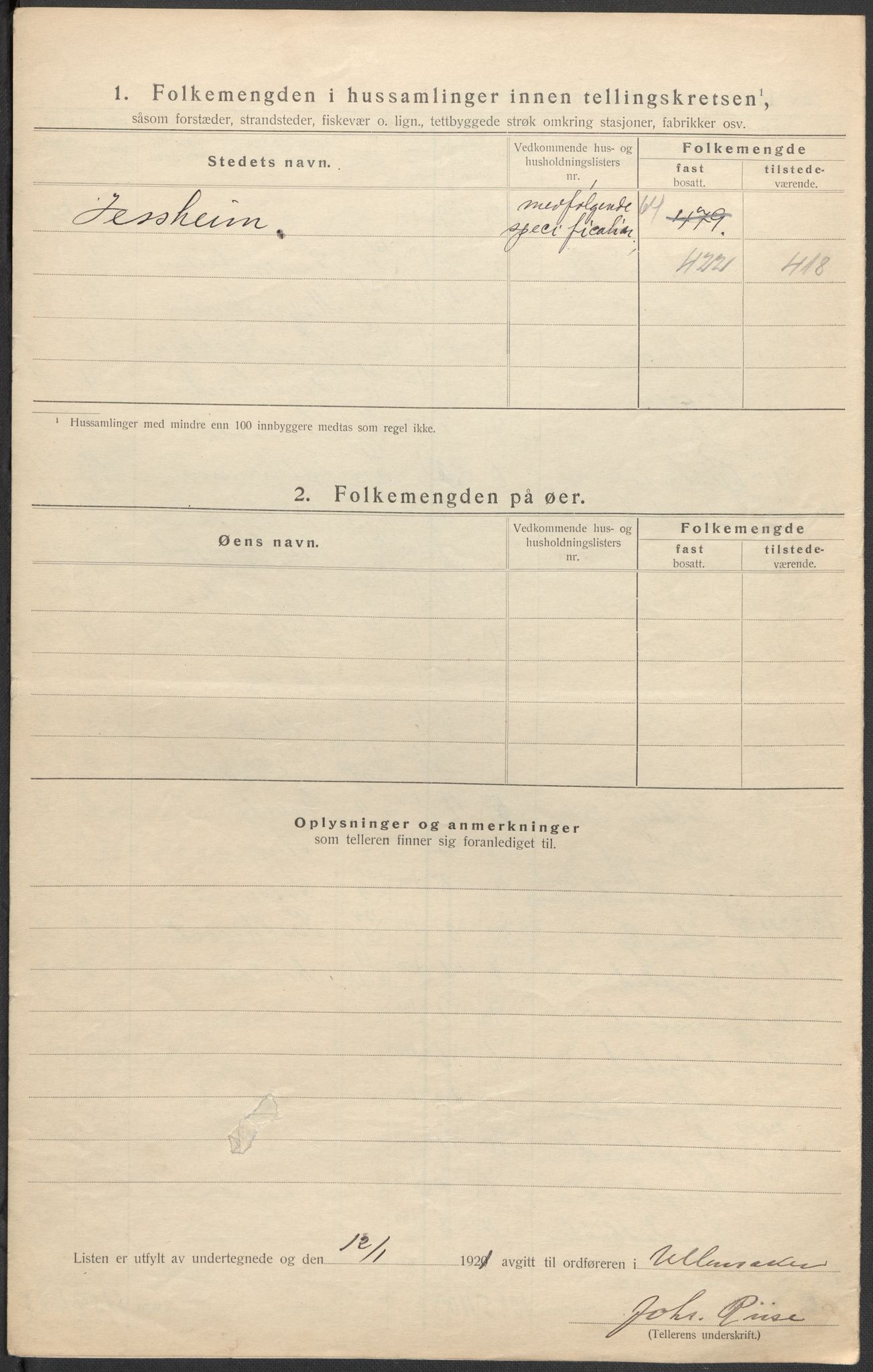 SAO, 1920 census for Ullensaker, 1920, p. 39